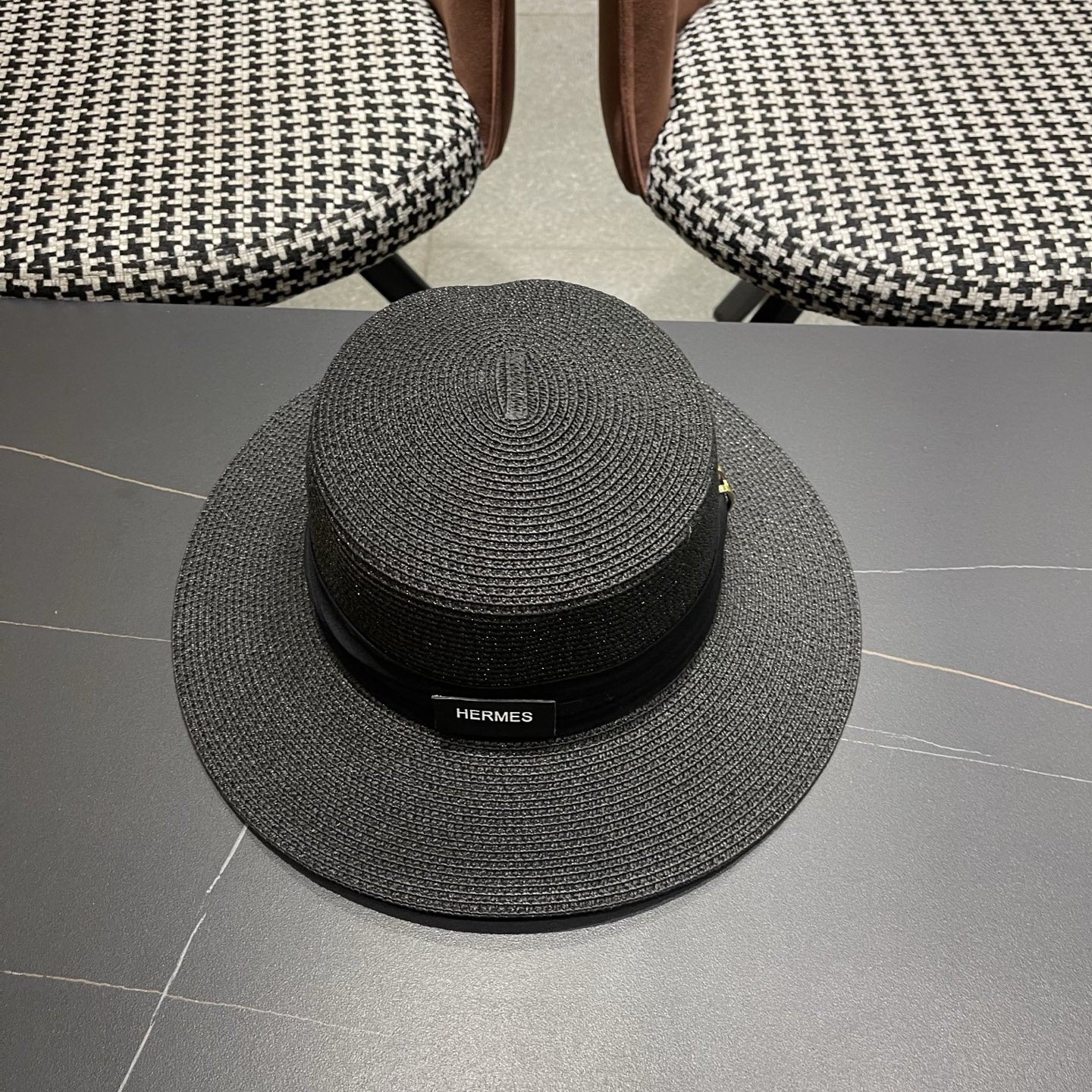 爱马仕新款平顶草帽，纸草制作，头围57cm