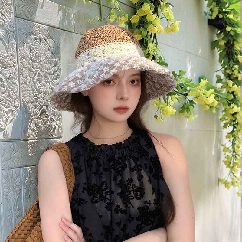 Dior迪奥 田园风编织草帽女2026夏新款时尚洋气大檐海边沙滩防晒遮阳渔夫帽