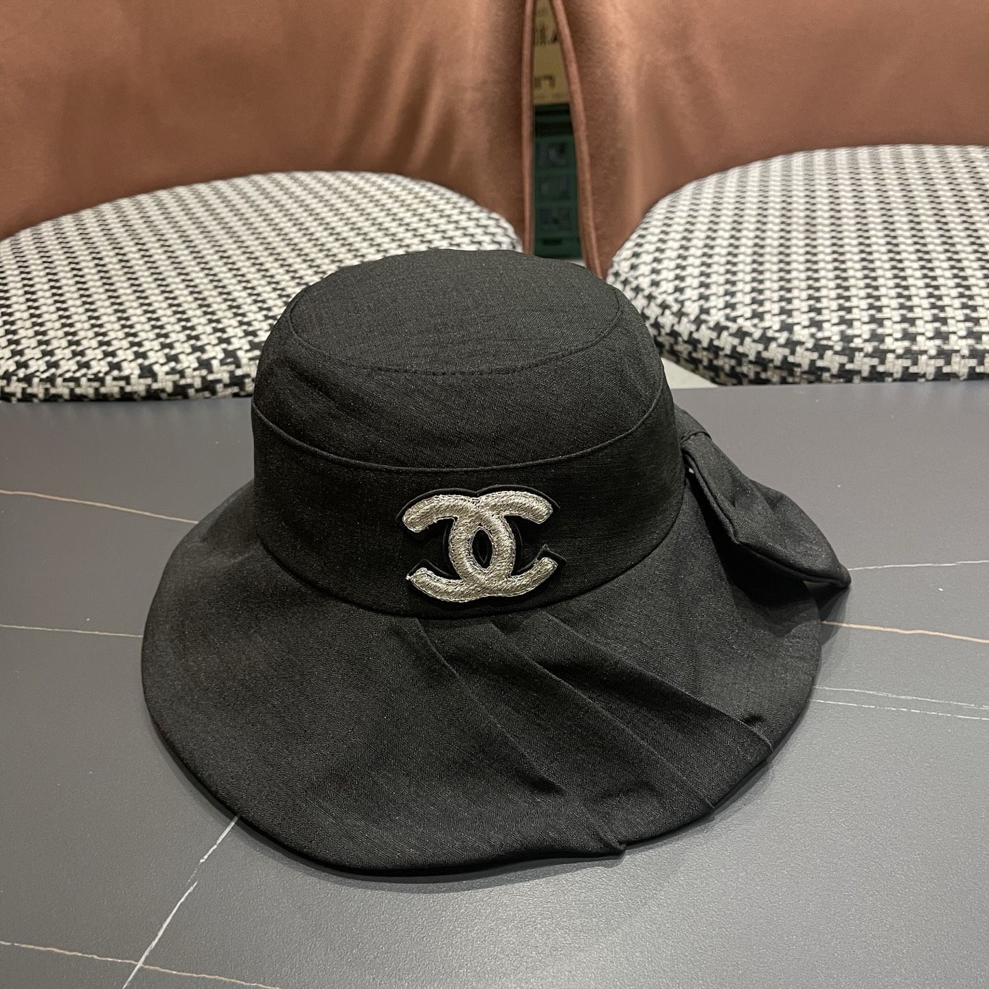 CHANEL香奈儿 百搭渔夫帽潮春夏季后开叉蝴蝶结时尚休闲防晒遮阳帽韩版帽子女