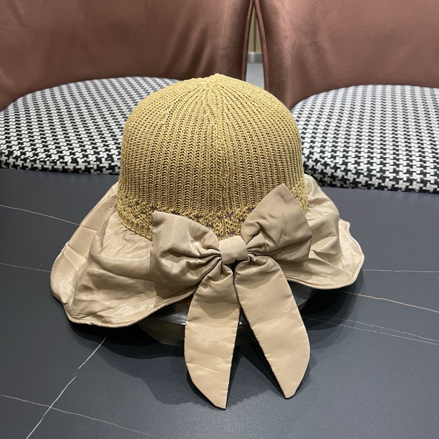 DIOR 迪奥 夏季黑胶蝴蝶结渔夫帽子女防紫外线大檐遮脸太阳帽