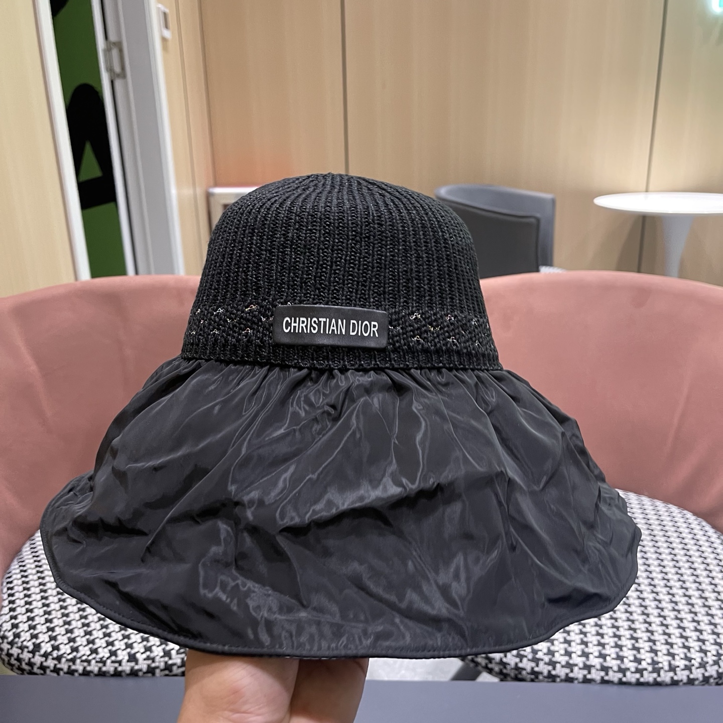 DIOR 迪奥 夏季黑胶蝴蝶结渔夫帽子女防紫外线大檐遮脸太阳帽
