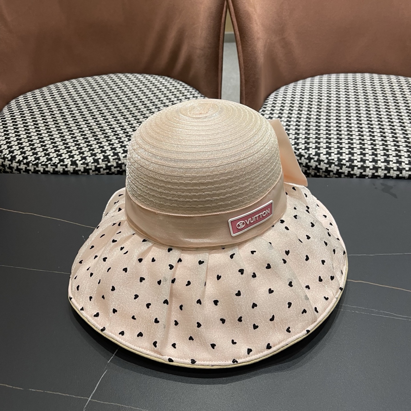 LV路易威登 夏季防晒帽女大帽檐欧根纱遮阳帽子法式波点妈妈帽显脸小渔夫帽子