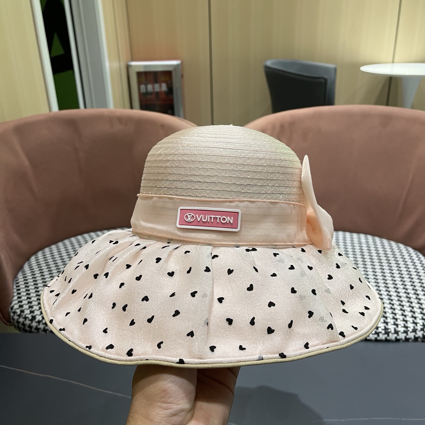 LV路易威登 夏季防晒帽女大帽檐欧根纱遮阳帽子法式波点妈妈帽显脸小渔夫帽子