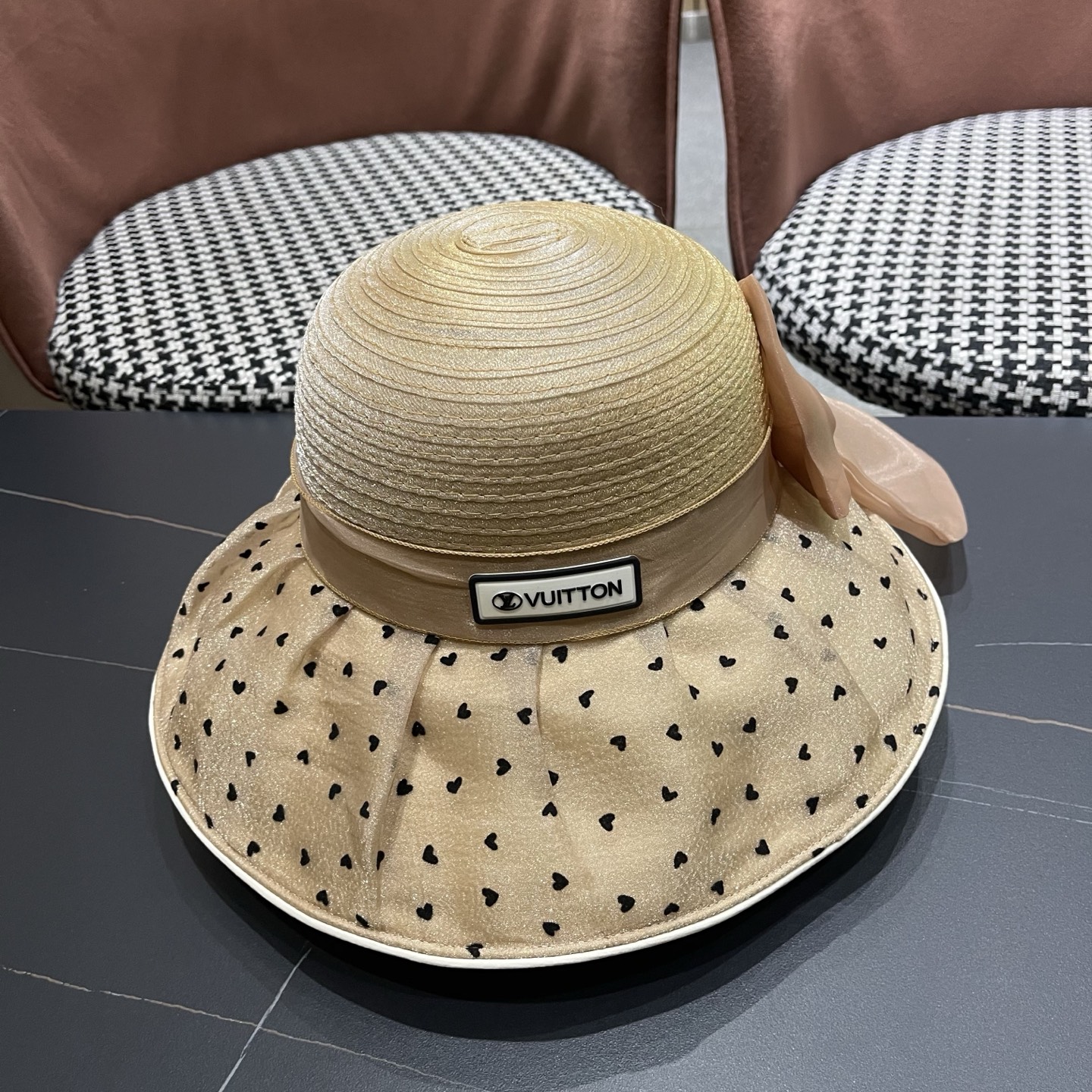 LV路易威登 夏季防晒帽女大帽檐欧根纱遮阳帽子法式波点妈妈帽显脸小渔夫帽子