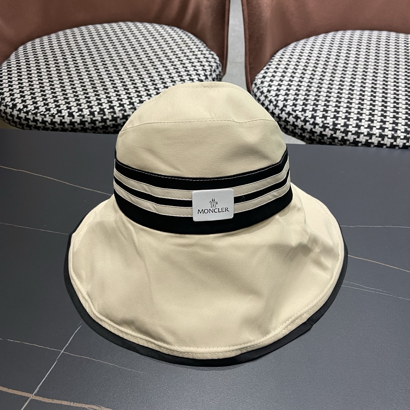 MONCLER（蒙口） 空顶防晒帽夏季帽子女薄款黑胶大帽檐遮阳 帽防紫外线太阳帽沙滩帽
