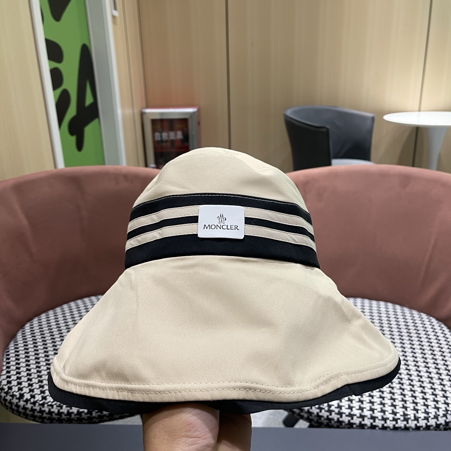 MONCLER（蒙口） 空顶防晒帽夏季帽子女薄款黑胶大帽檐遮阳 帽防紫外线太阳帽沙滩帽