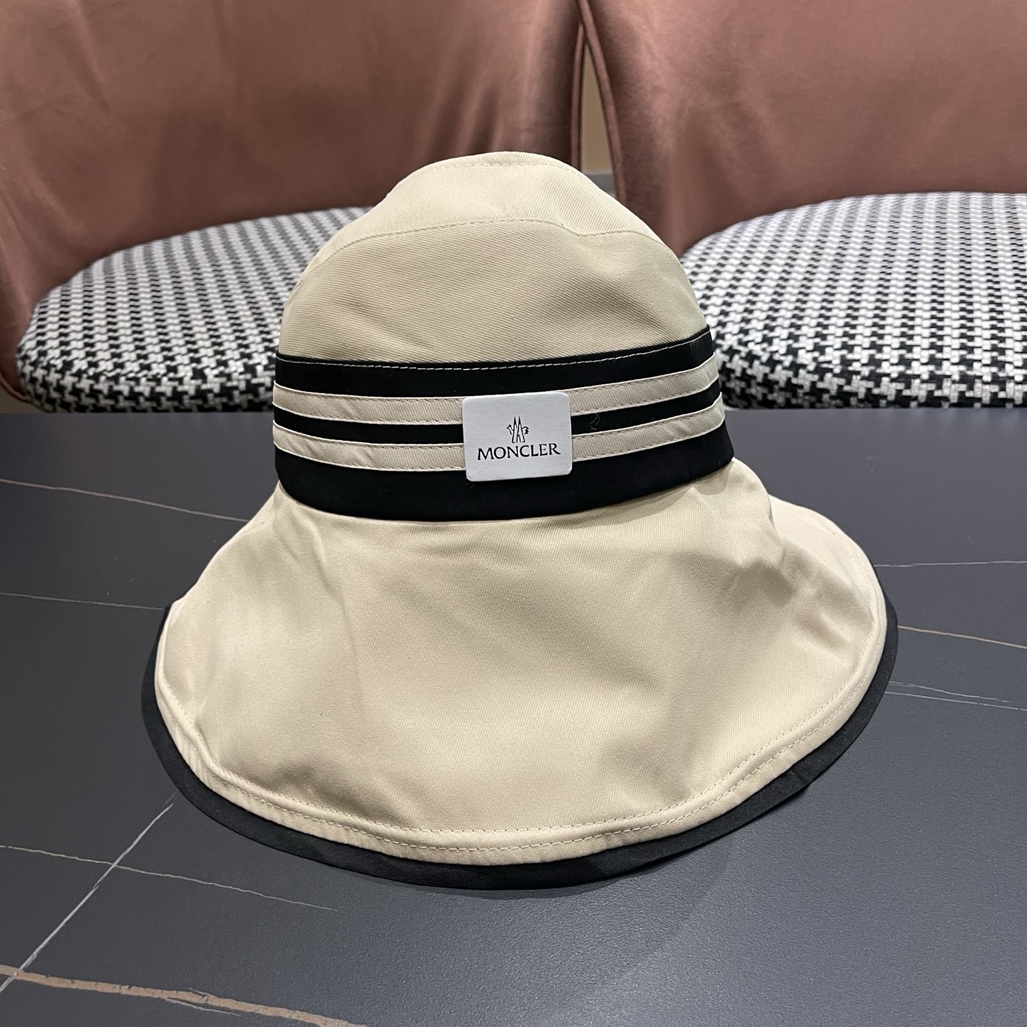 MONCLER（蒙口） 空顶防晒帽夏季帽子女薄款黑胶大帽檐遮阳 帽防紫外线太阳帽沙滩帽