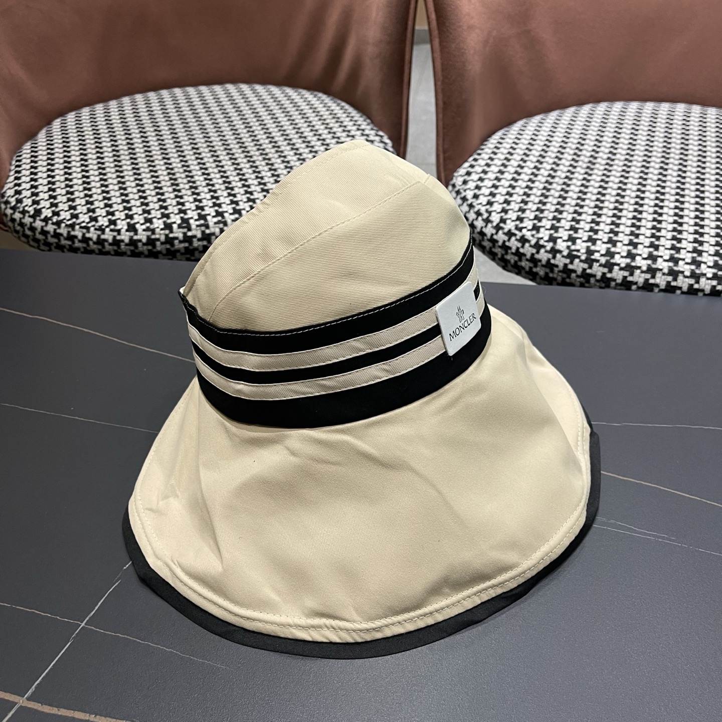 MONCLER（蒙口） 空顶防晒帽夏季帽子女薄款黑胶大帽檐遮阳 帽防紫外线太阳帽沙滩帽