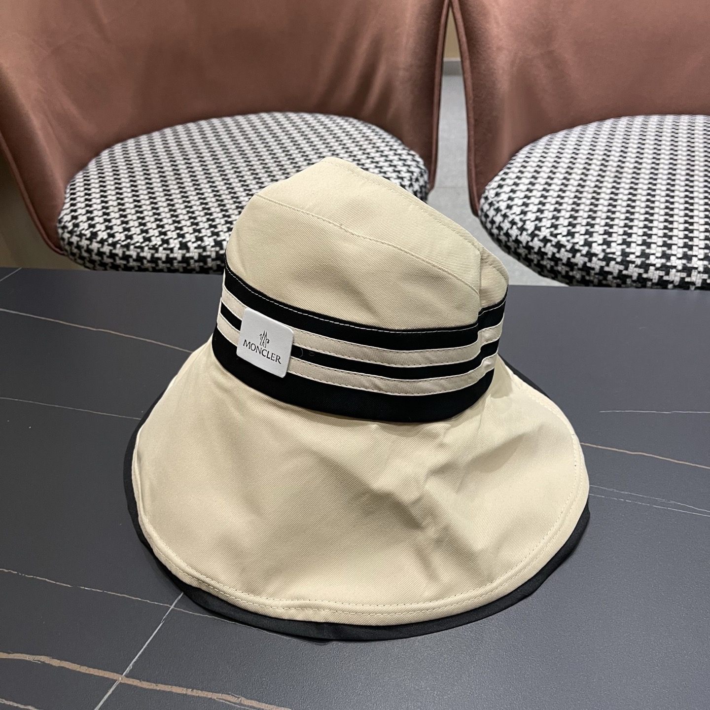 MONCLER（蒙口） 空顶防晒帽夏季帽子女薄款黑胶大帽檐遮阳 帽防紫外线太阳帽沙滩帽