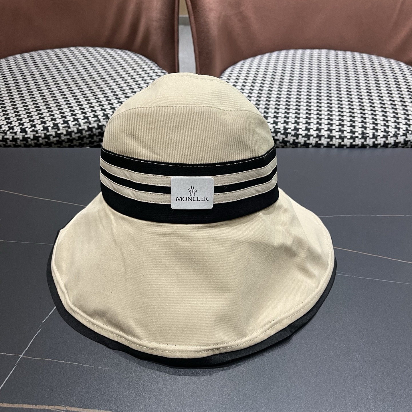 MONCLER（蒙口） 空顶防晒帽夏季帽子女薄款黑胶大帽檐遮阳 帽防紫外线太阳帽沙滩帽