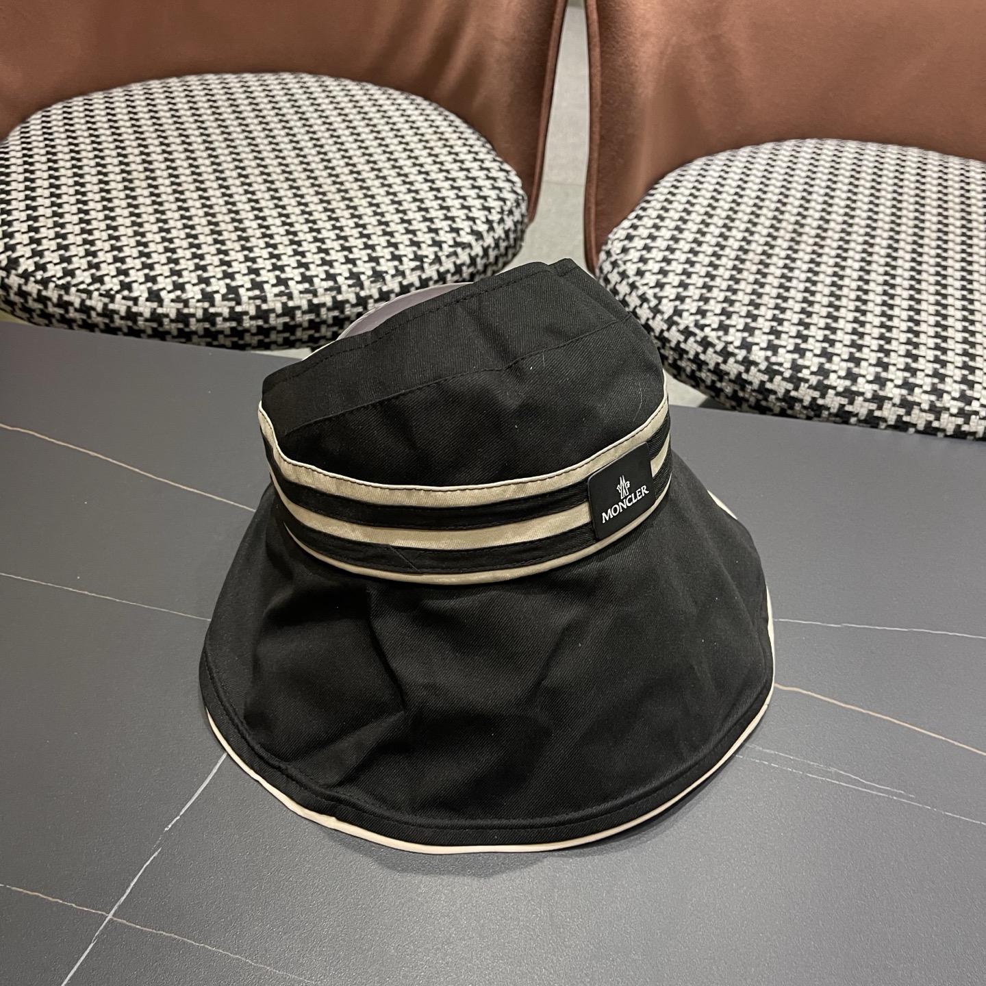 MONCLER（蒙口） 空顶防晒帽夏季帽子女薄款黑胶大帽檐遮阳 帽防紫外线太阳帽沙滩帽