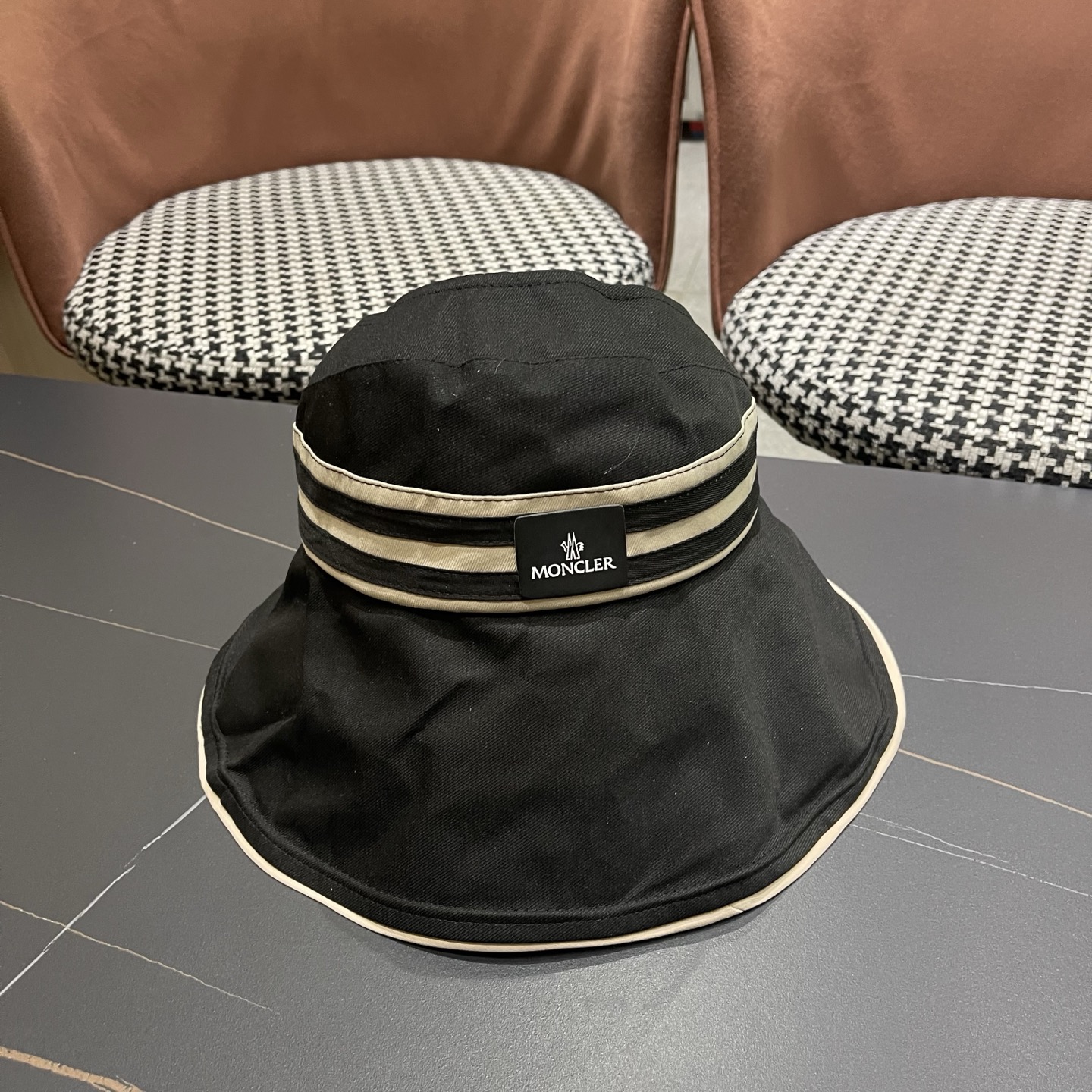MONCLER（蒙口） 空顶防晒帽夏季帽子女薄款黑胶大帽檐遮阳 帽防紫外线太阳帽沙滩帽