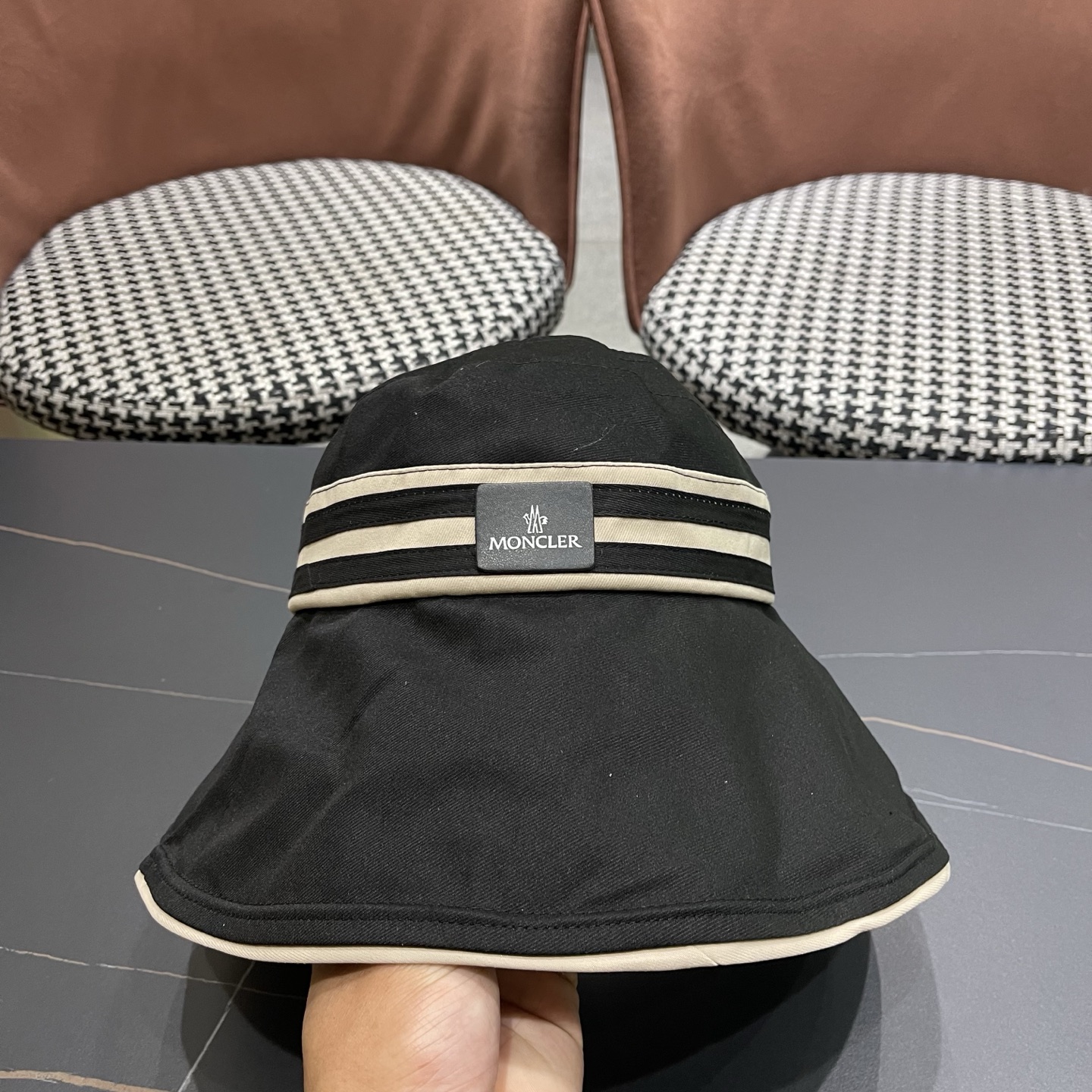 MONCLER（蒙口） 空顶防晒帽夏季帽子女薄款黑胶大帽檐遮阳 帽防紫外线太阳帽沙滩帽
