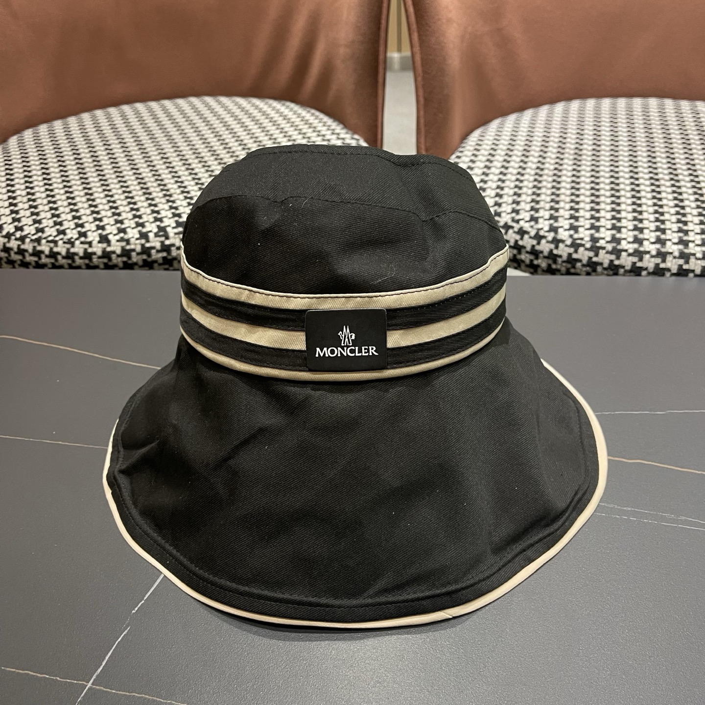 MONCLER（蒙口） 空顶防晒帽夏季帽子女薄款黑胶大帽檐遮阳 帽防紫外线太阳帽沙滩帽