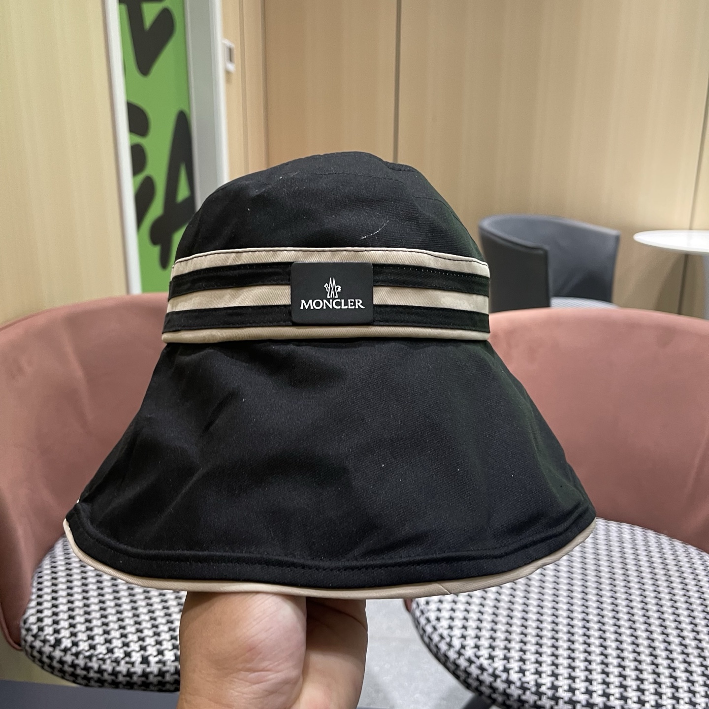 MONCLER（蒙口） 空顶防晒帽夏季帽子女薄款黑胶大帽檐遮阳 帽防紫外线太阳帽沙滩帽