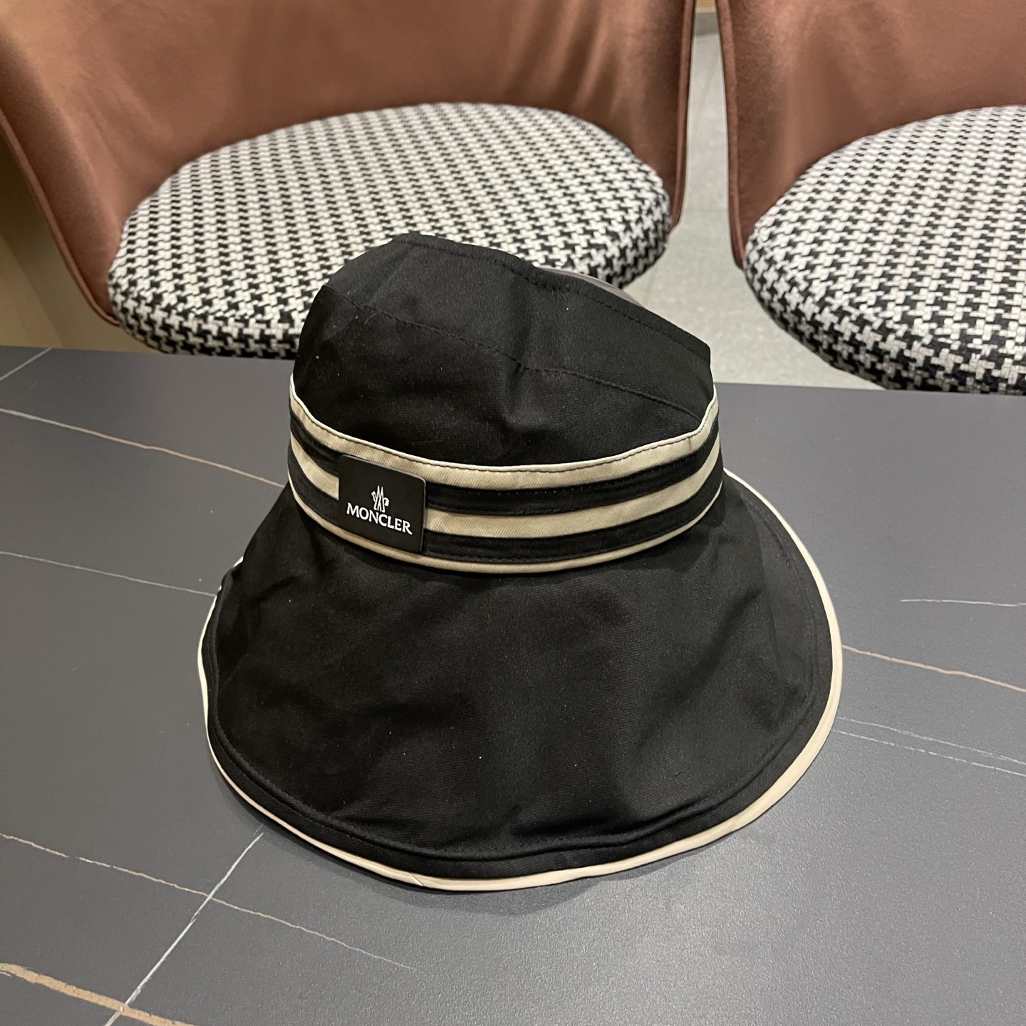 MONCLER（蒙口） 空顶防晒帽夏季帽子女薄款黑胶大帽檐遮阳 帽防紫外线太阳帽沙滩帽