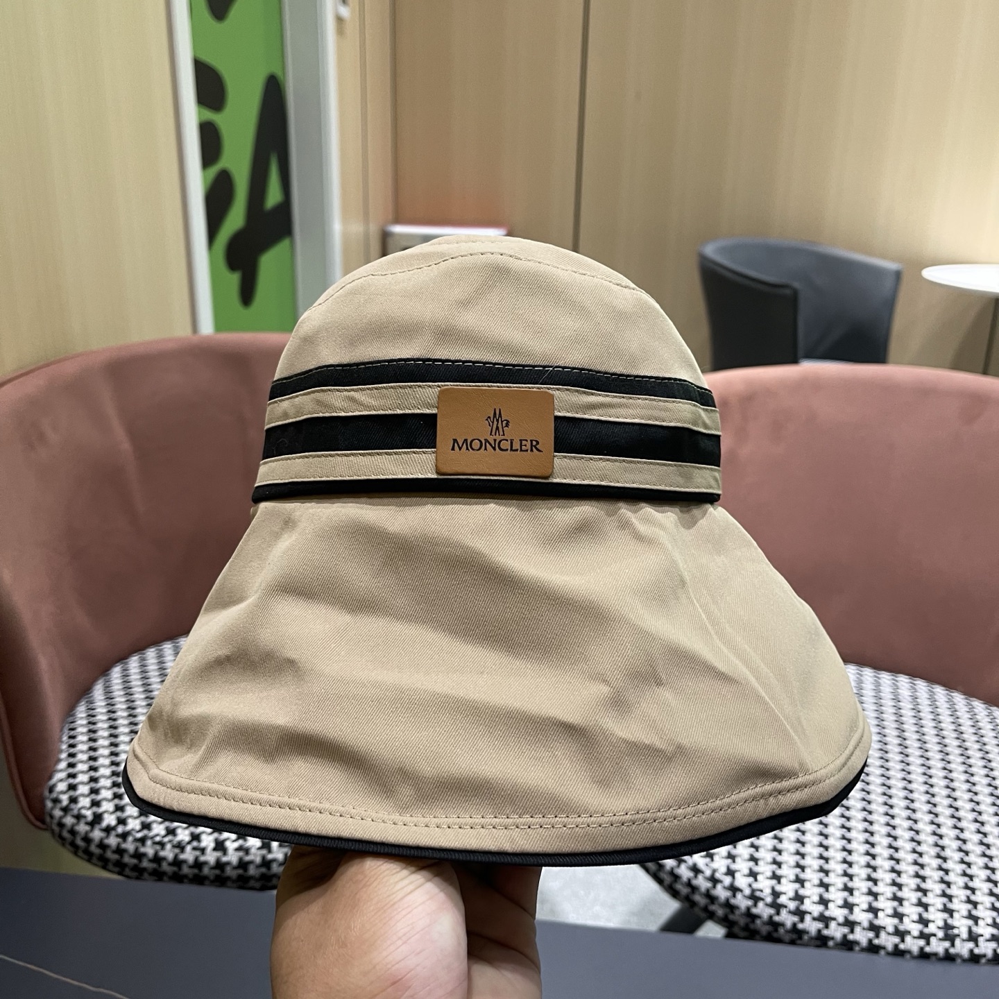 MONCLER（蒙口） 空顶防晒帽夏季帽子女薄款黑胶大帽檐遮阳 帽防紫外线太阳帽沙滩帽