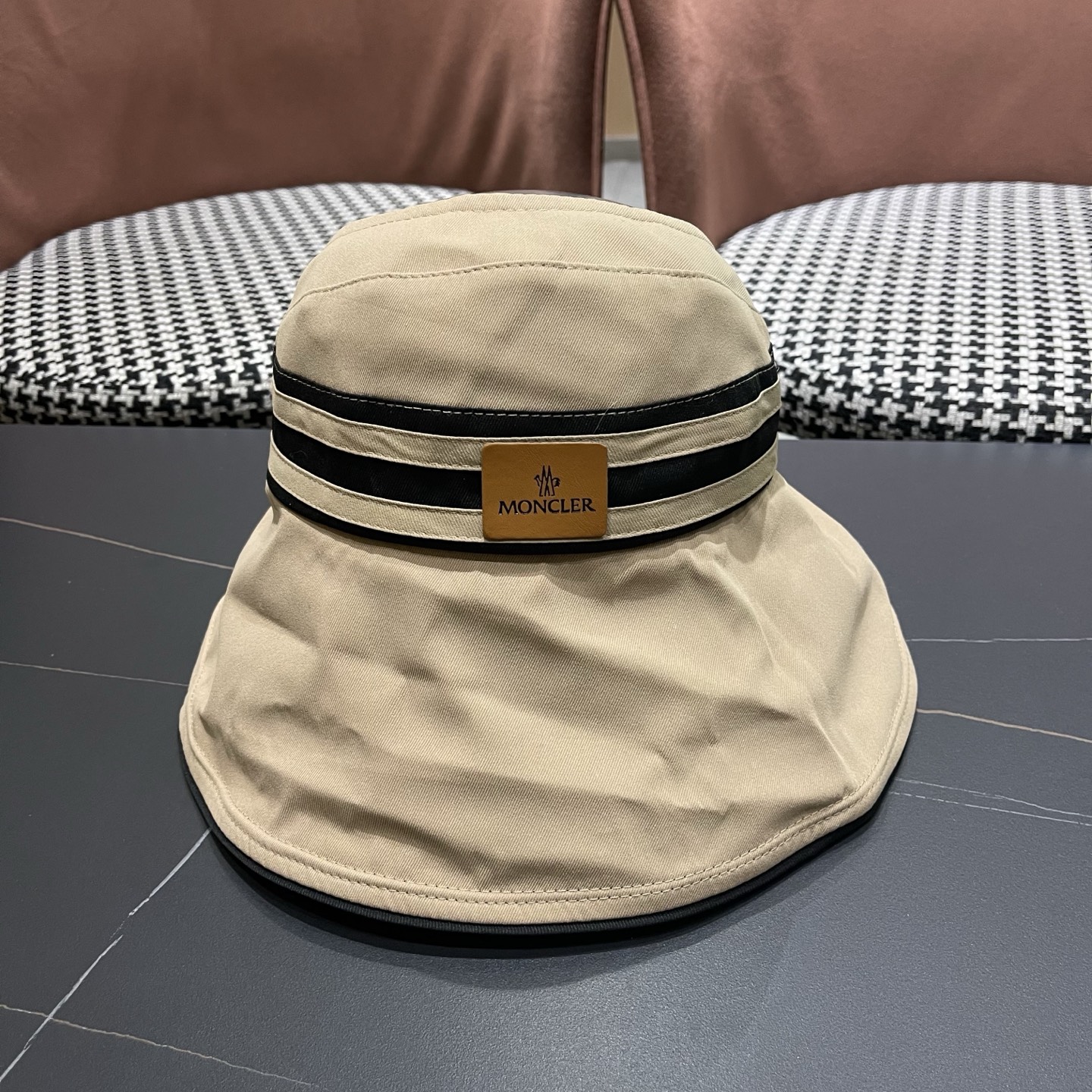 MONCLER（蒙口） 空顶防晒帽夏季帽子女薄款黑胶大帽檐遮阳 帽防紫外线太阳帽沙滩帽