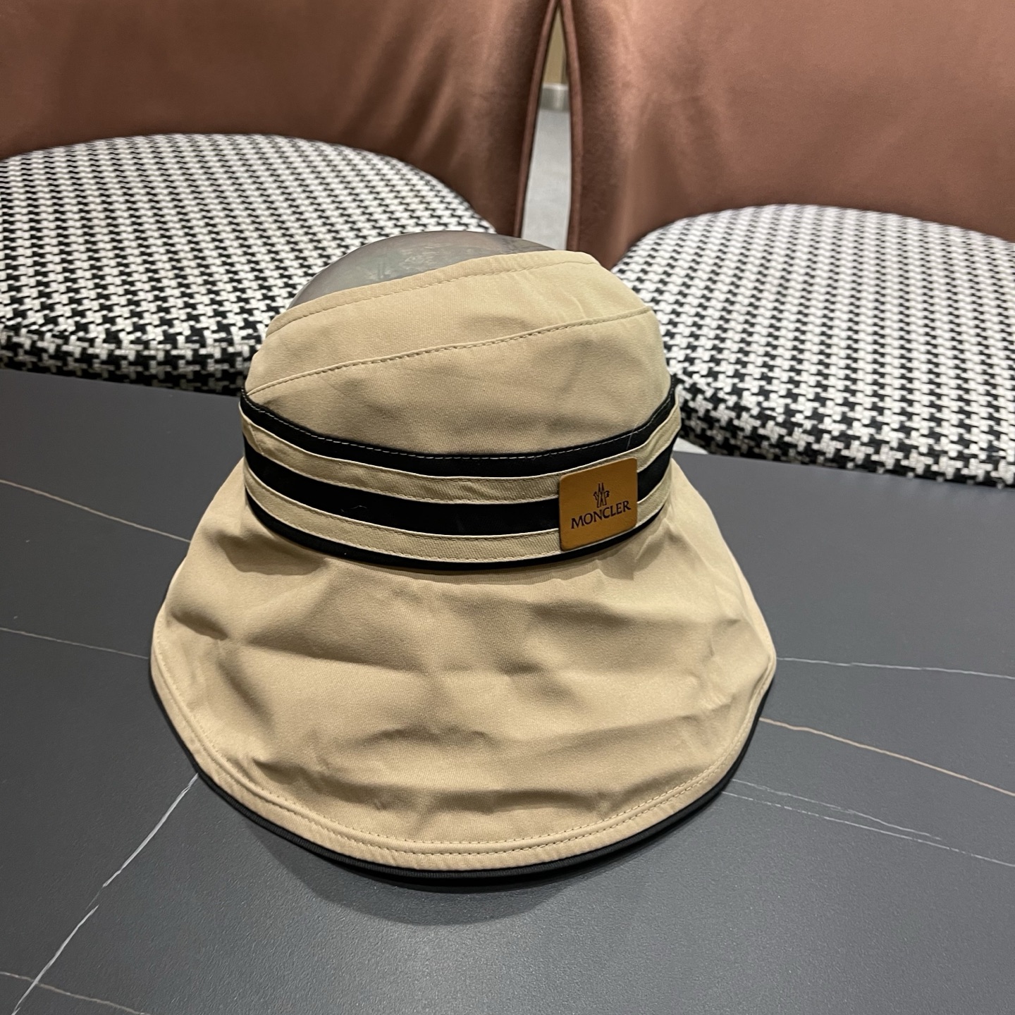 MONCLER（蒙口） 空顶防晒帽夏季帽子女薄款黑胶大帽檐遮阳 帽防紫外线太阳帽沙滩帽