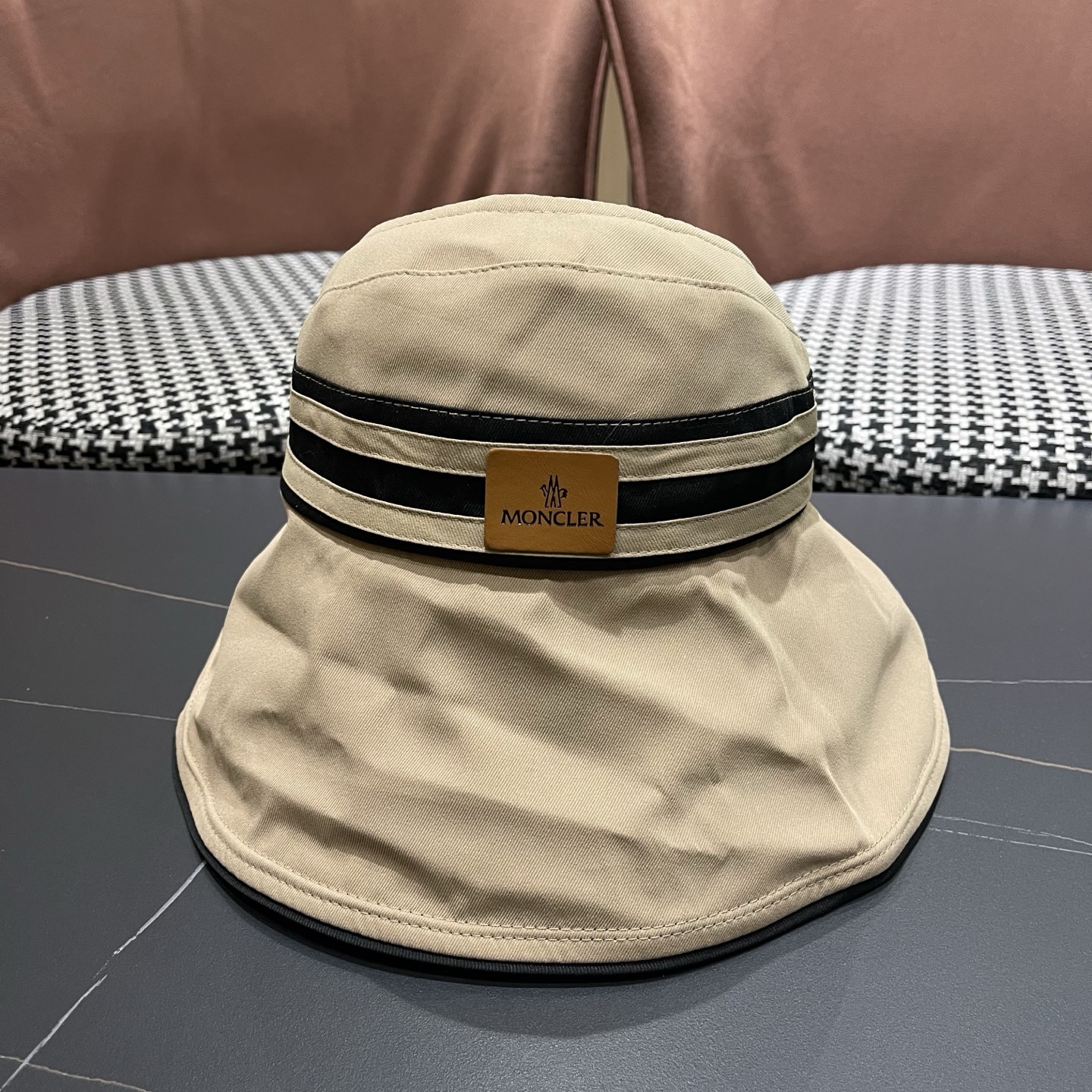 MONCLER（蒙口） 空顶防晒帽夏季帽子女薄款黑胶大帽檐遮阳 帽防紫外线太阳帽沙滩帽