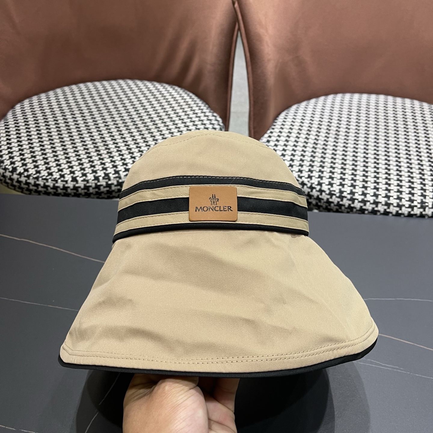 MONCLER（蒙口） 空顶防晒帽夏季帽子女薄款黑胶大帽檐遮阳 帽防紫外线太阳帽沙滩帽