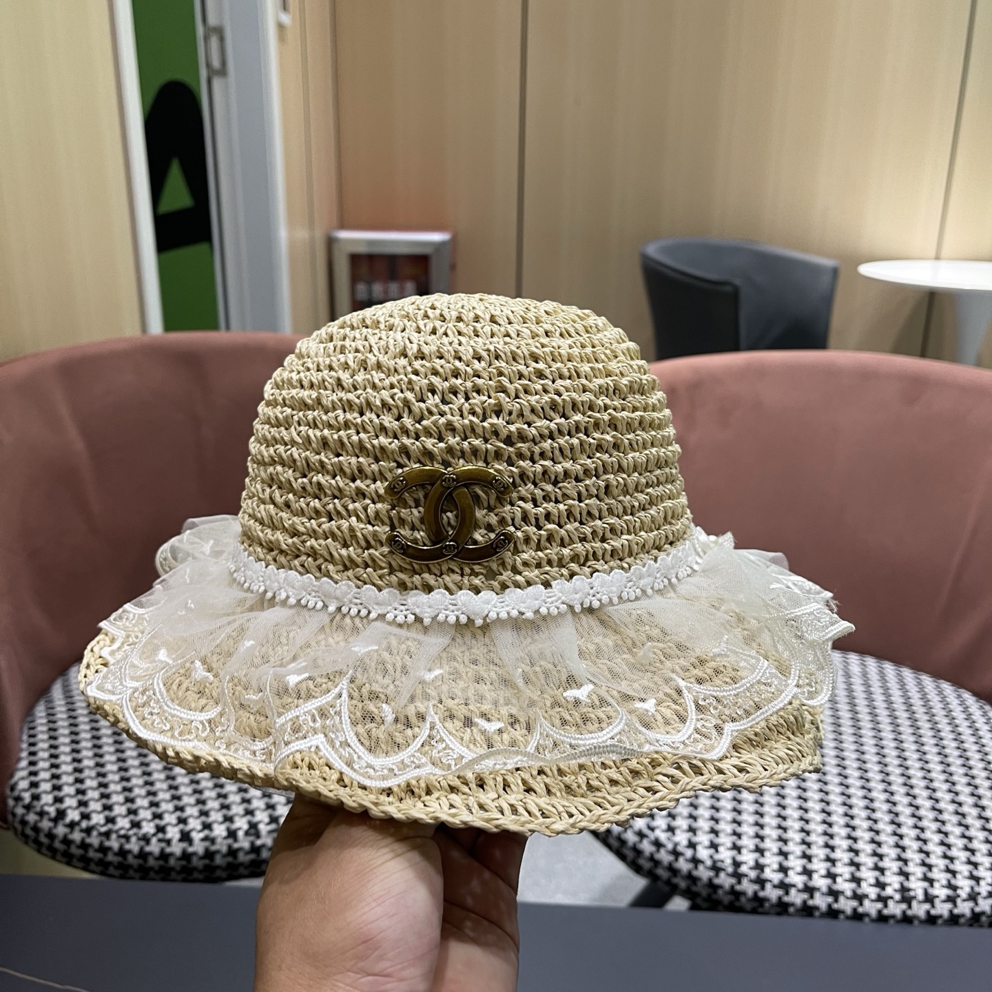香奈儿CHANEL橘子哥哥出游品脸小可折叠遮阳防晒帽子田园 风百搭可爱蕾丝草帽