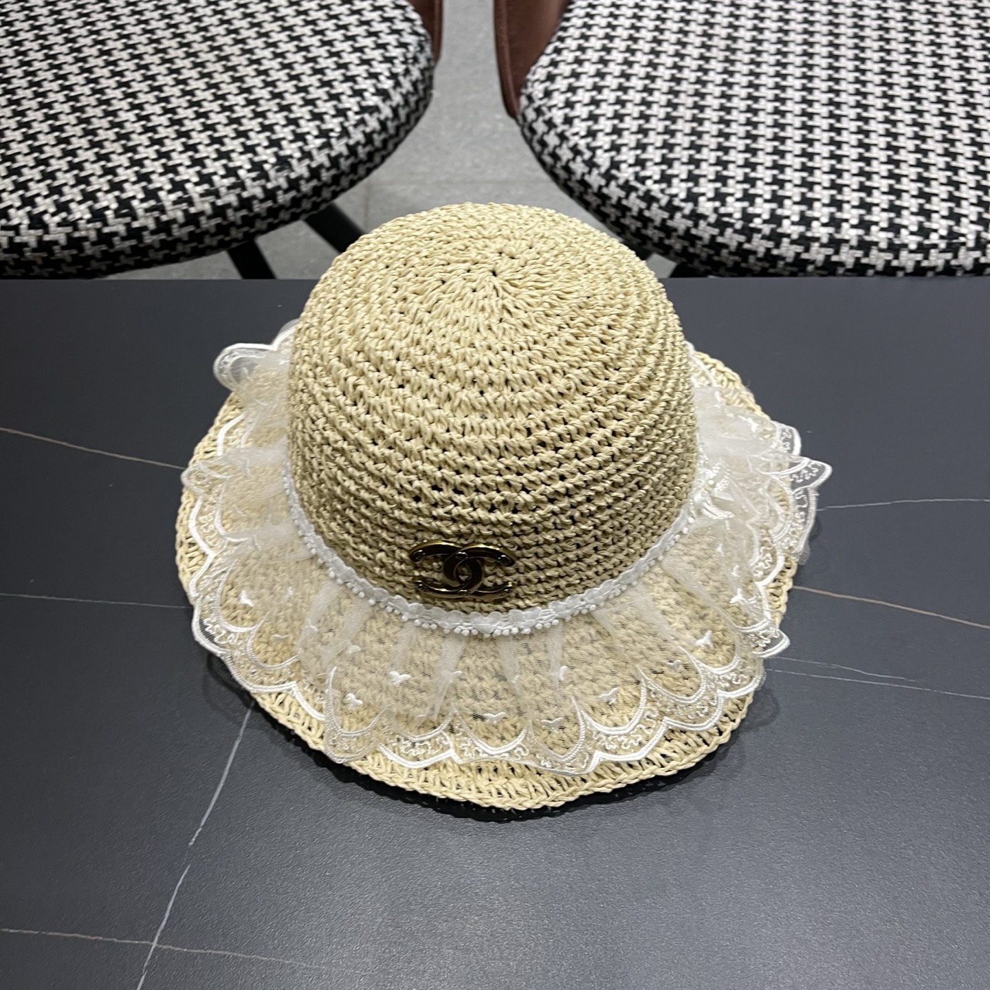 香奈儿CHANEL橘子哥哥出游品脸小可折叠遮阳防晒帽子田园 风百搭可爱蕾丝草帽