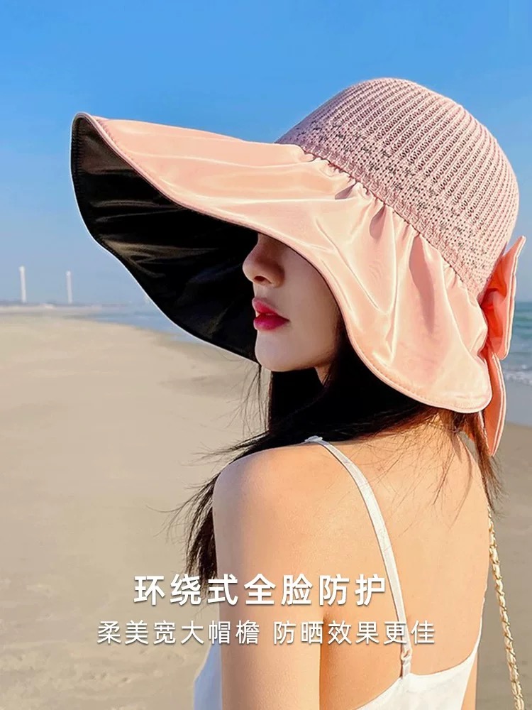 CHANEL香奈儿 防晒帽女防紫外线太阳帽可折叠黑胶渔夫帽 遮脸夏天大帽檐遮阳帽子