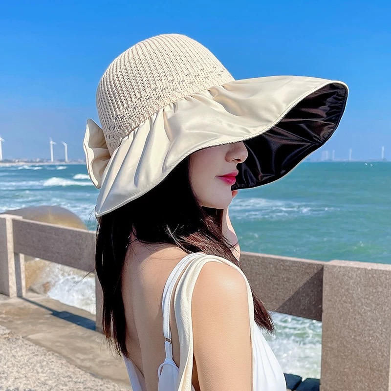 CHANEL香奈儿 防晒帽女防紫外线太阳帽可折叠黑胶渔夫帽 遮脸夏天大帽檐遮阳帽子