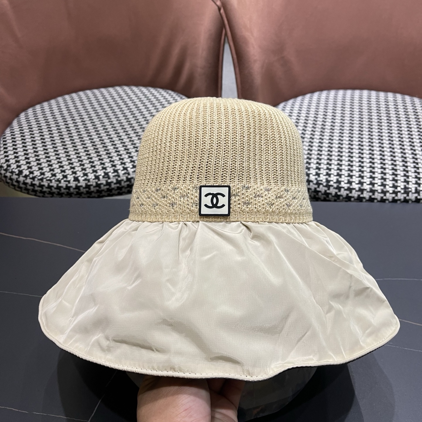 CHANEL香奈儿 防晒帽女防紫外线太阳帽可折叠黑胶渔夫帽 遮脸夏天大帽檐遮阳帽子