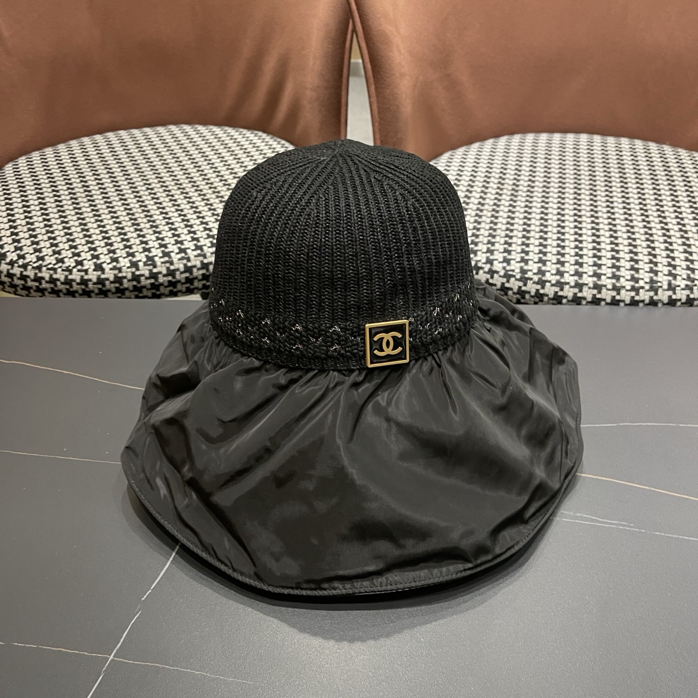 CHANEL香奈儿 防晒帽女防紫外线太阳帽可折叠黑胶渔夫帽 遮脸夏天大帽檐遮阳帽子