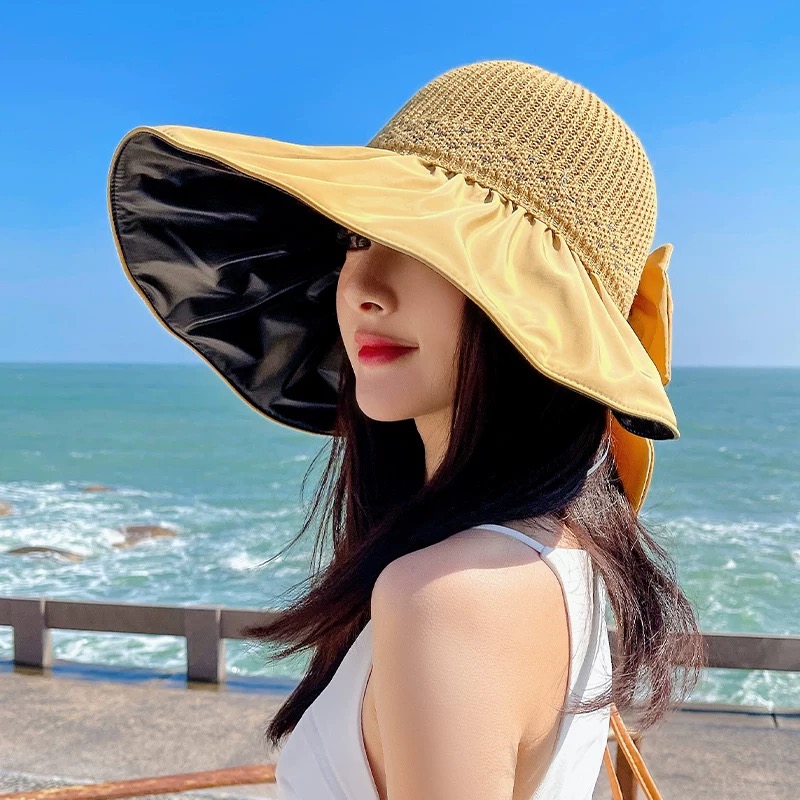 CHANEL香奈儿 防晒帽女防紫外线太阳帽可折叠黑胶渔夫帽 遮脸夏天大帽檐遮阳帽子