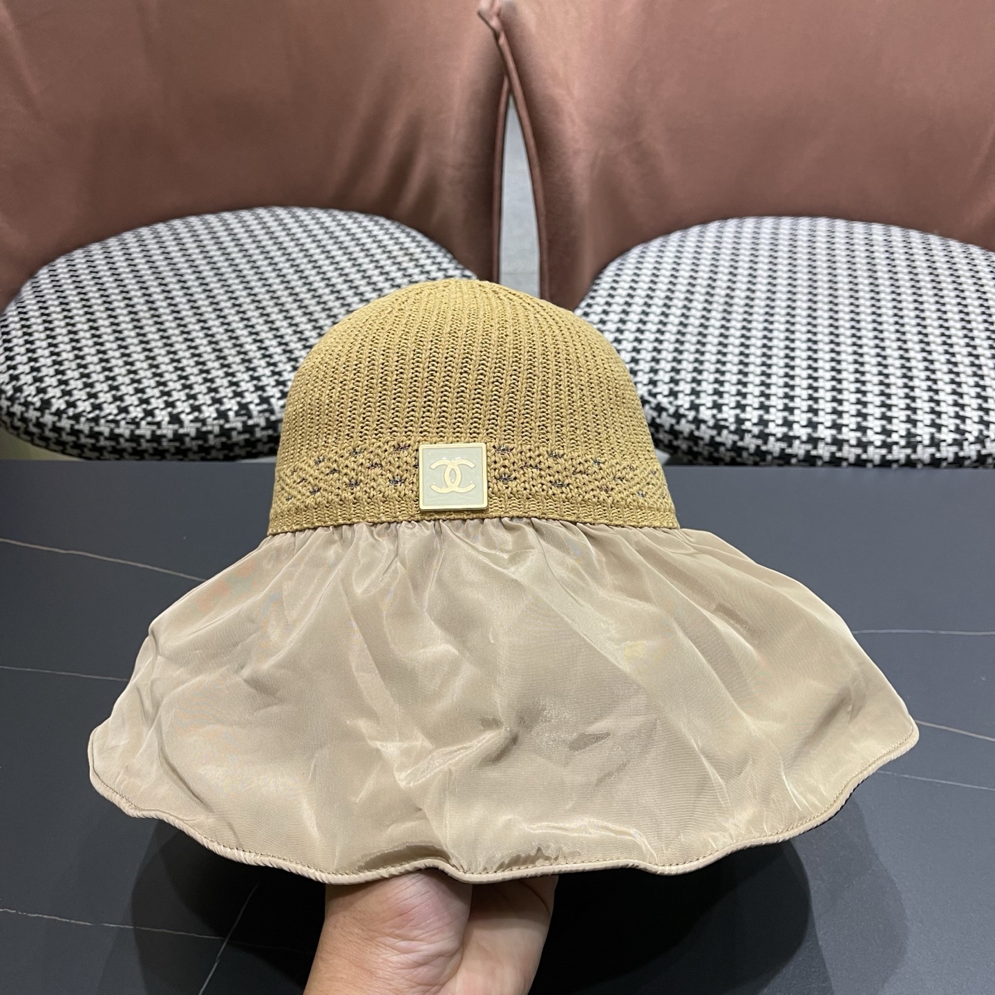 CHANEL香奈儿 防晒帽女防紫外线太阳帽可折叠黑胶渔夫帽 遮脸夏天大帽檐遮阳帽子
