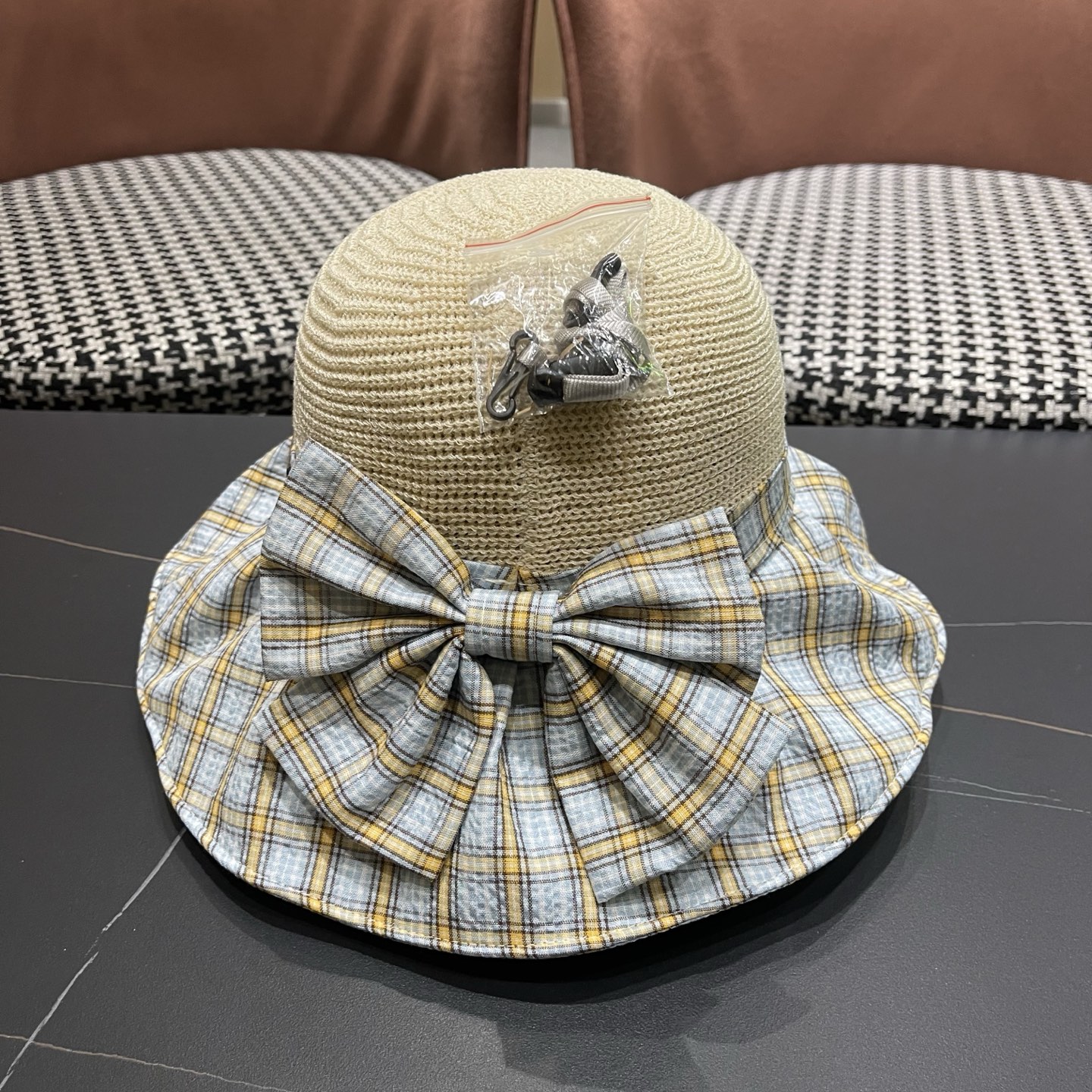 Burberry巴宝莉 遮阳帽女夏季文艺风格纹蝴蝶结休闲 渔夫帽可折叠大檐帽出游穿搭