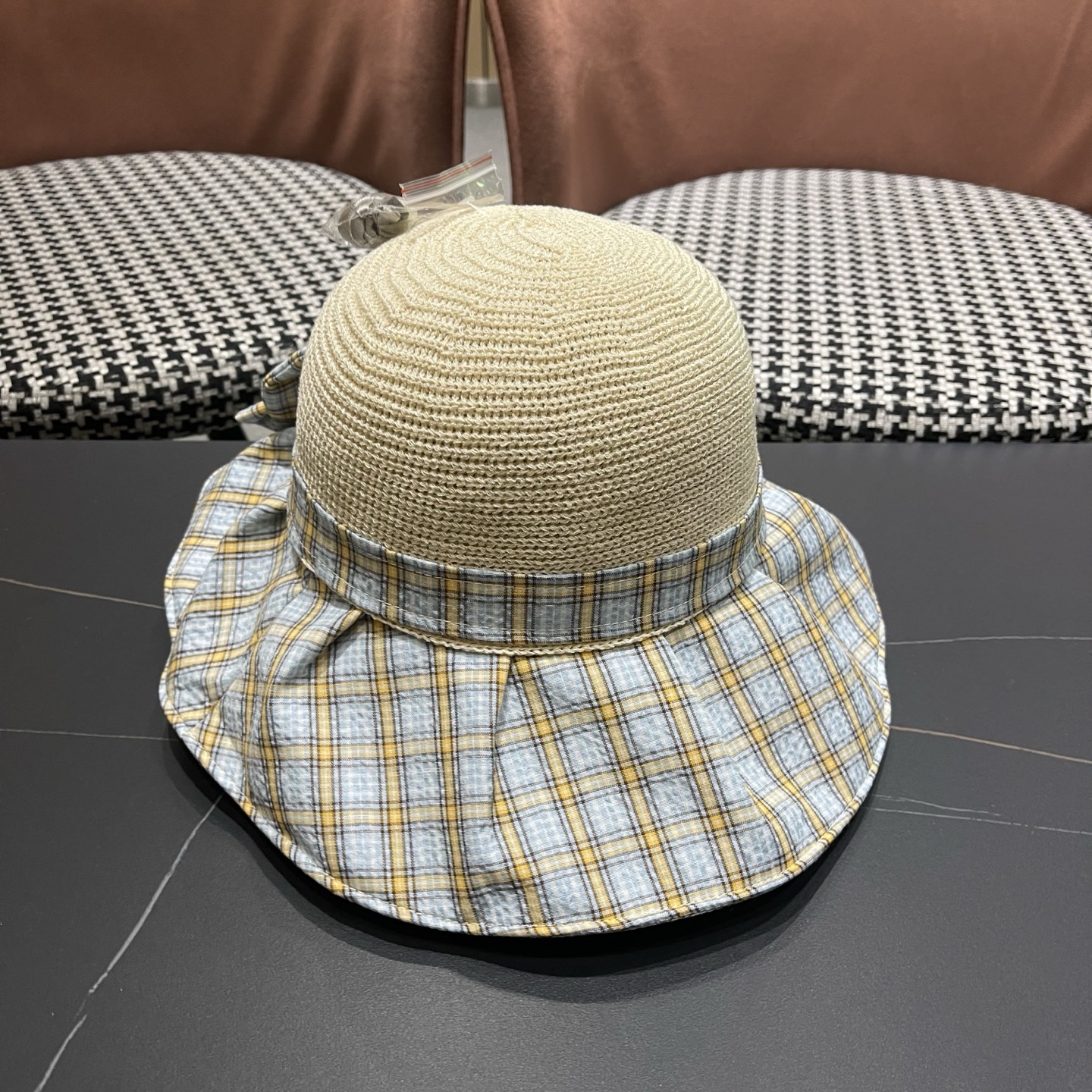 Burberry巴宝莉 遮阳帽女夏季文艺风格纹蝴蝶结休闲 渔夫帽可折叠大檐帽出游穿搭
