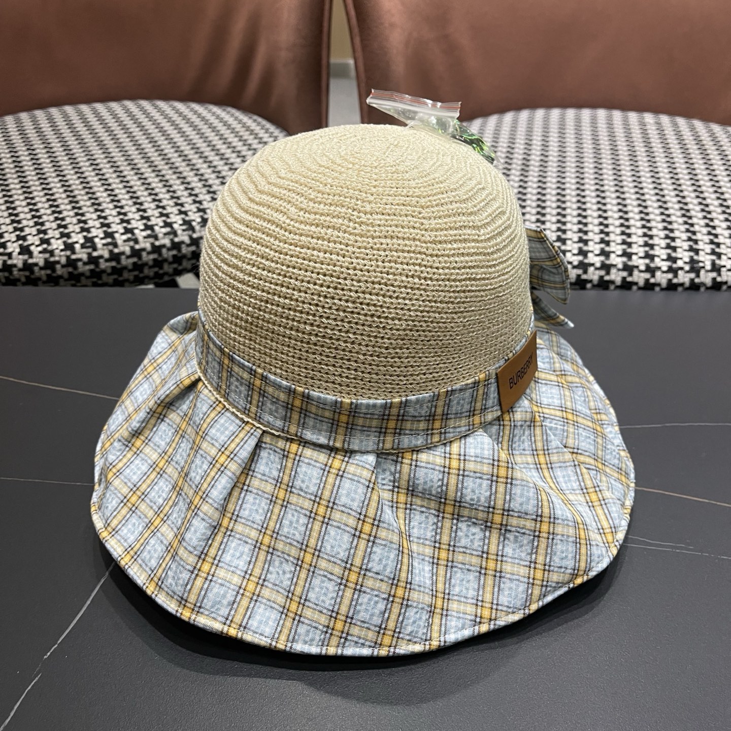 Burberry巴宝莉 遮阳帽女夏季文艺风格纹蝴蝶结休闲 渔夫帽可折叠大檐帽出游穿搭