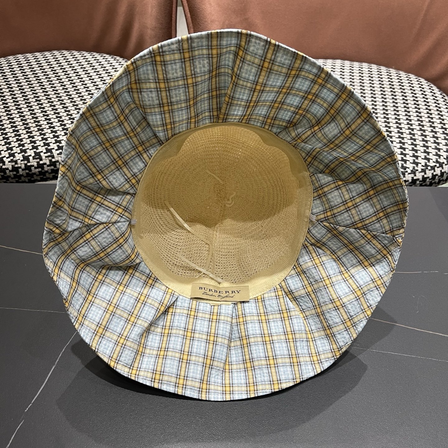Burberry巴宝莉 遮阳帽女夏季文艺风格纹蝴蝶结休闲 渔夫帽可折叠大檐帽出游穿搭