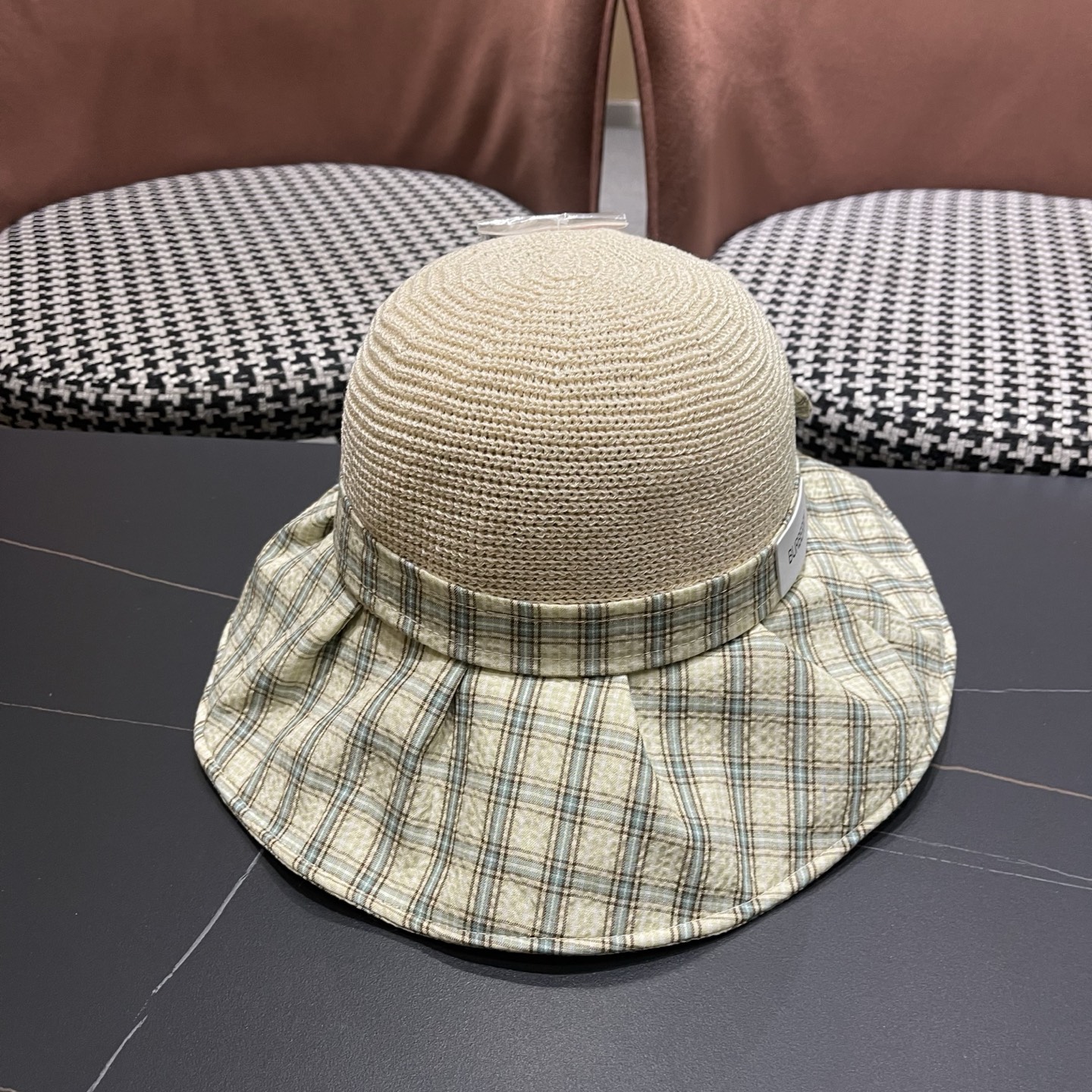 Burberry巴宝莉 遮阳帽女夏季文艺风格纹蝴蝶结休闲 渔夫帽可折叠大檐帽出游穿搭