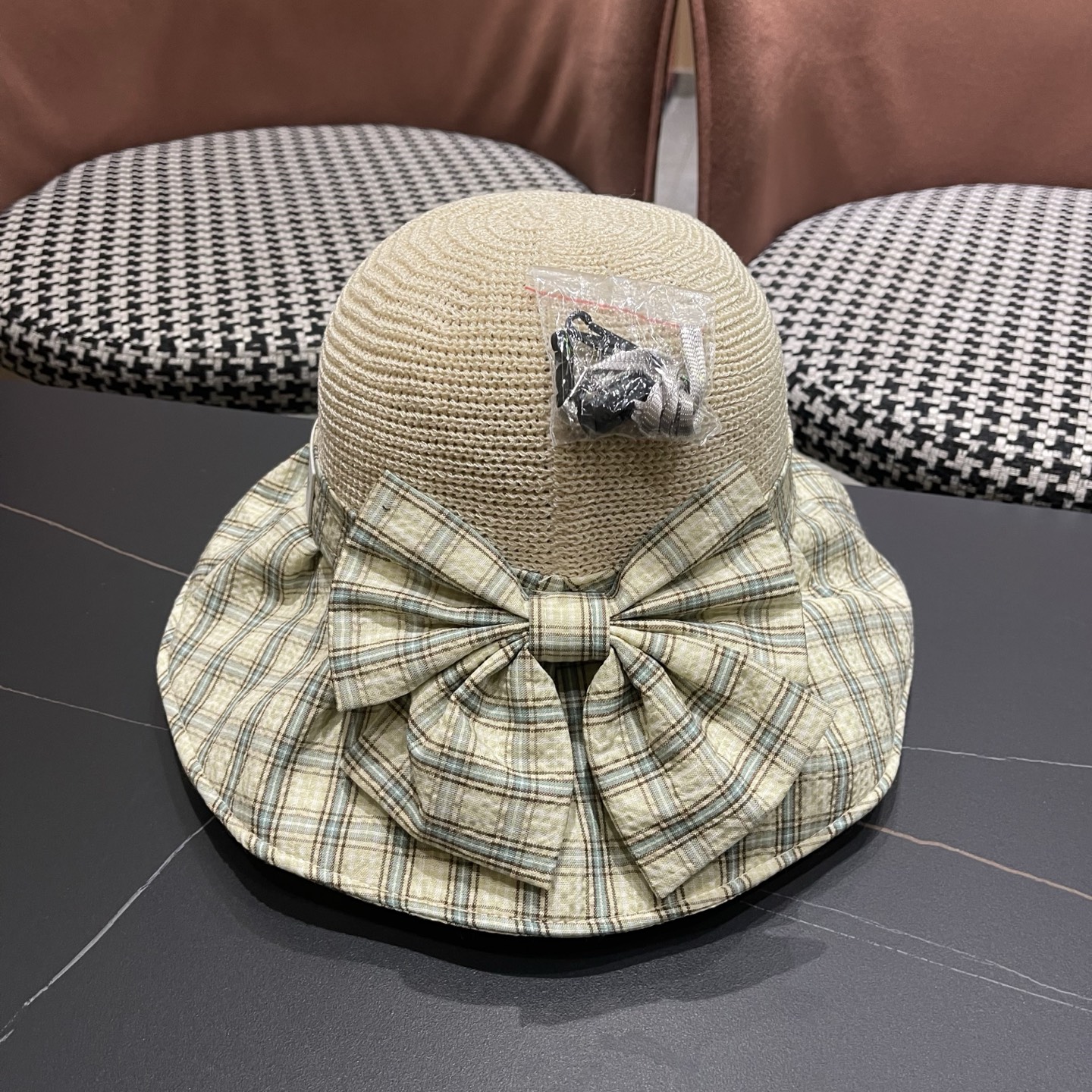 Burberry巴宝莉 遮阳帽女夏季文艺风格纹蝴蝶结休闲 渔夫帽可折叠大檐帽出游穿搭