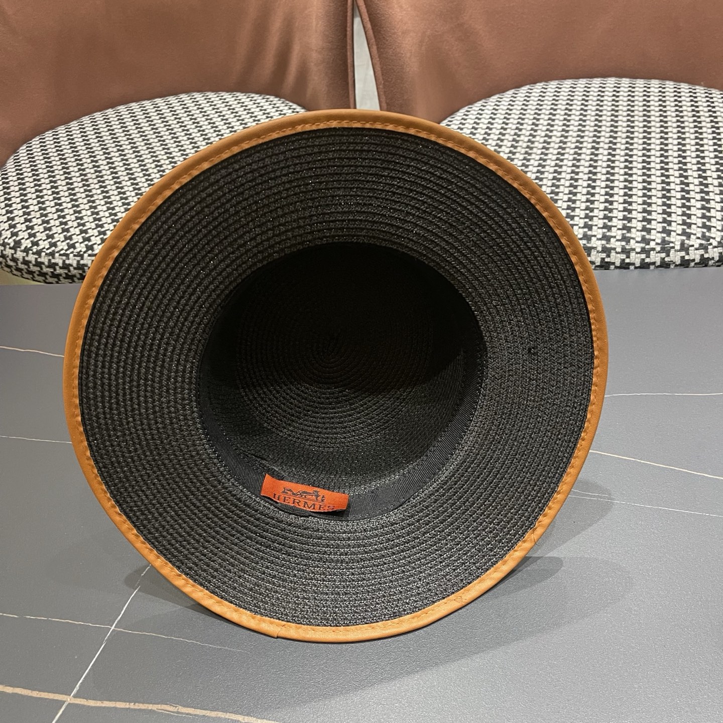 爱马仕新款皮带草帽，平顶礼帽，头围57cm