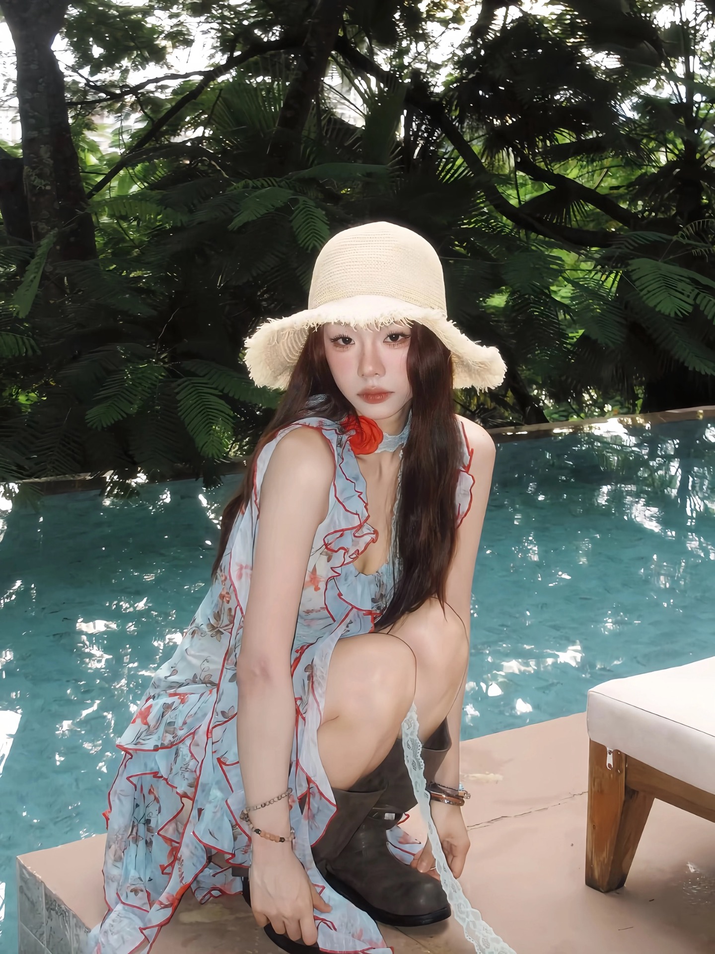CHANEL香奈儿 日系夏季遮阳渔夫帽女新款海边度假大檐沙滩帽子防晒透气太阳盆帽