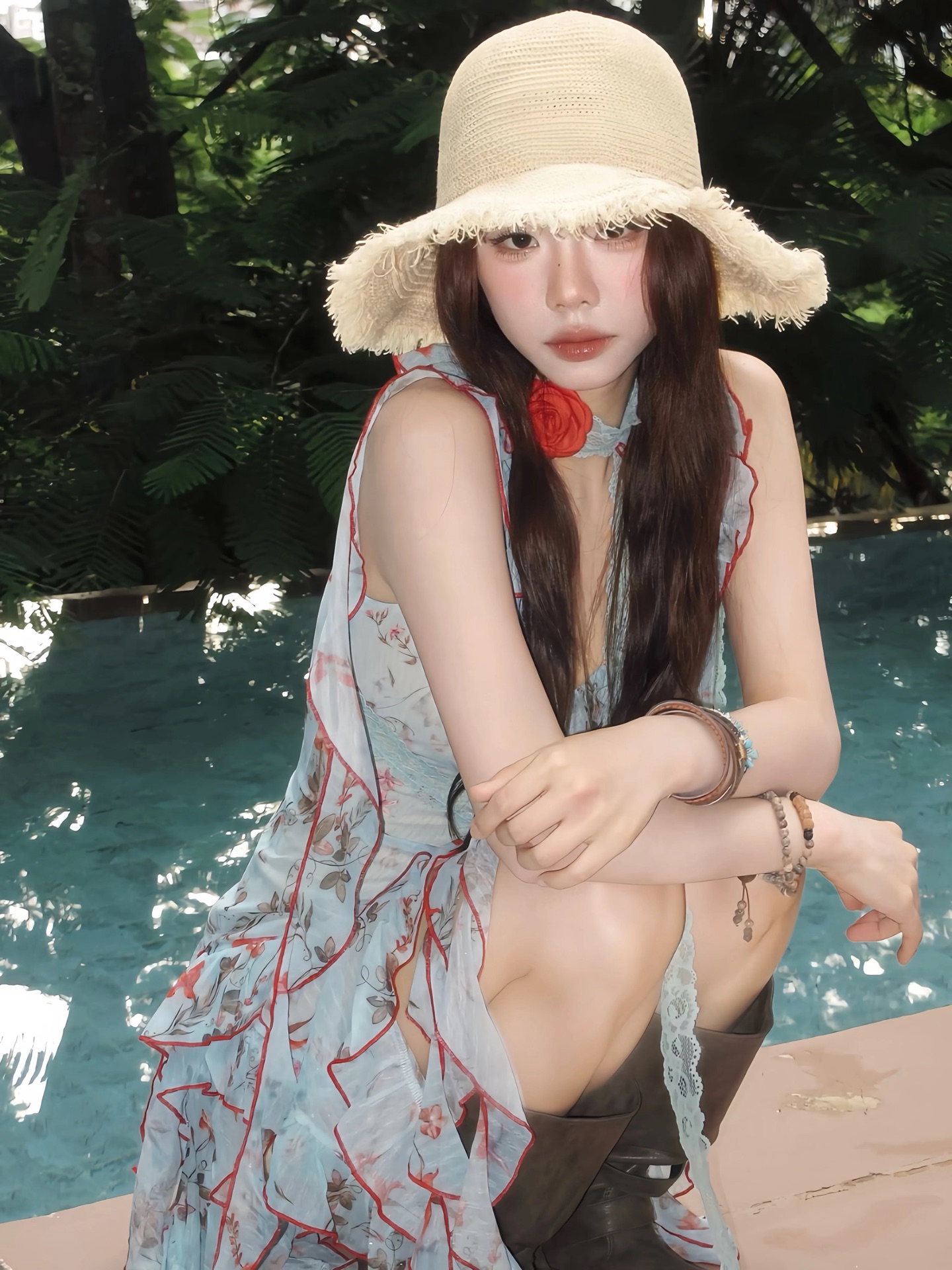 CHANEL香奈儿 日系夏季遮阳渔夫帽女新款海边度假大檐沙滩帽子防晒透气太阳盆帽