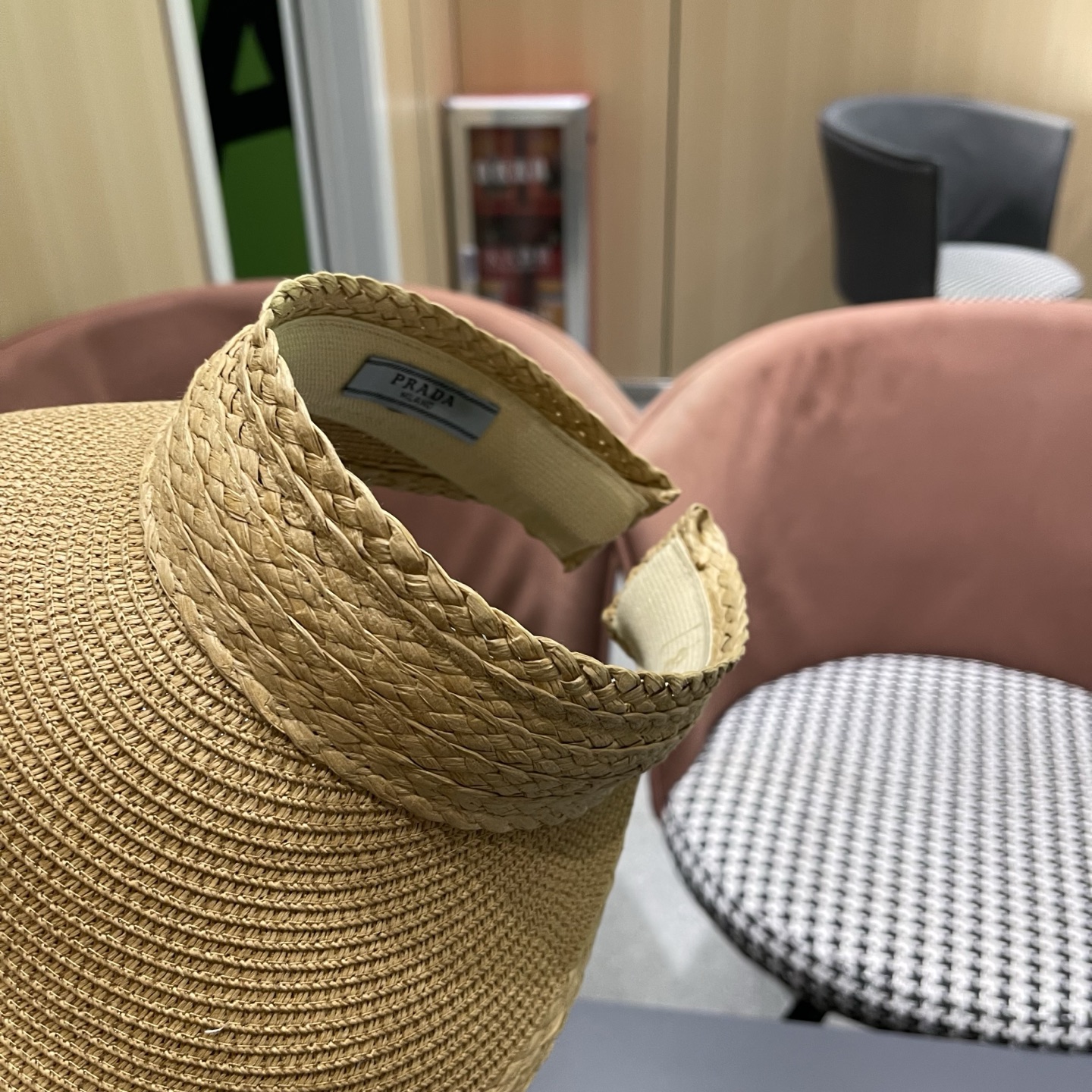 PRADA普拉达 原创加大高定草帽女夏季发 箍遮阳帽防晒显脸小大檐空顶帽