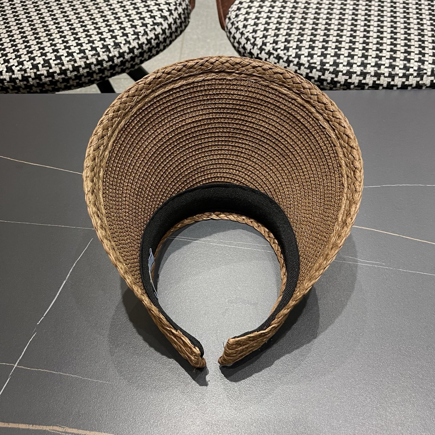 PRADA普拉达 原创加大高定草帽女夏季发 箍遮阳帽防晒显脸小大檐空顶帽