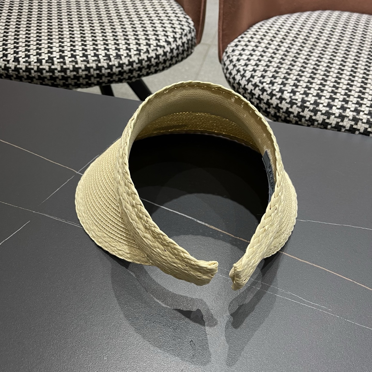 PRADA普拉达 原创加大高定草帽女夏季发 箍遮阳帽防晒显脸小大檐空顶帽