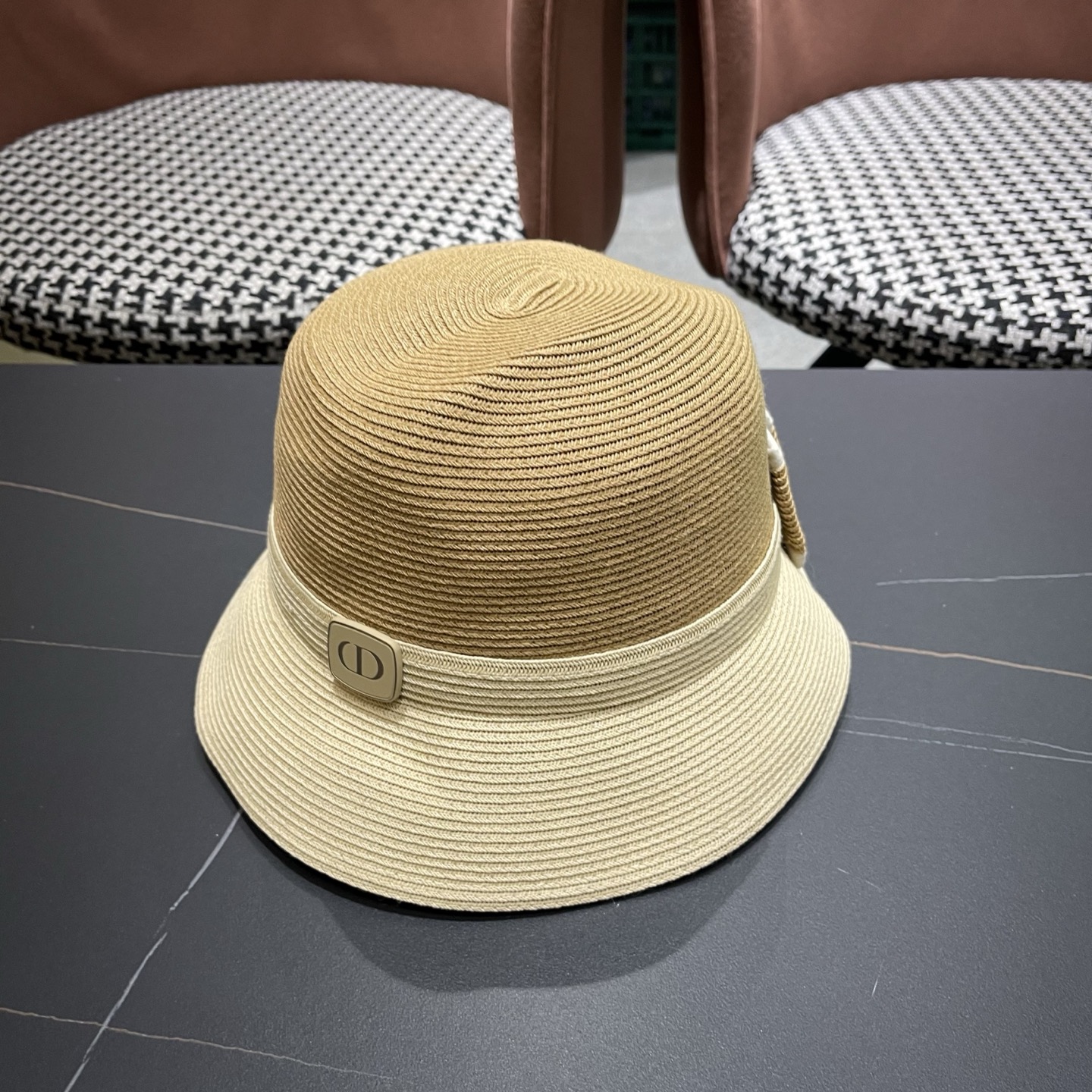 Dior迪奥 双层蝴蝶结装饰草帽女帽子夏遮阳帽防晒帽优雃出游度假防晒渔夫帽 