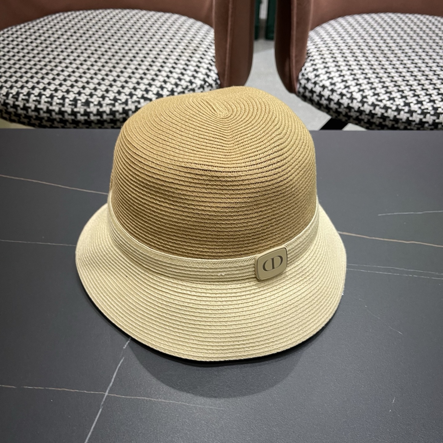 Dior迪奥 双层蝴蝶结装饰草帽女帽子夏遮阳帽防晒帽优雃出游度假防晒渔夫帽 