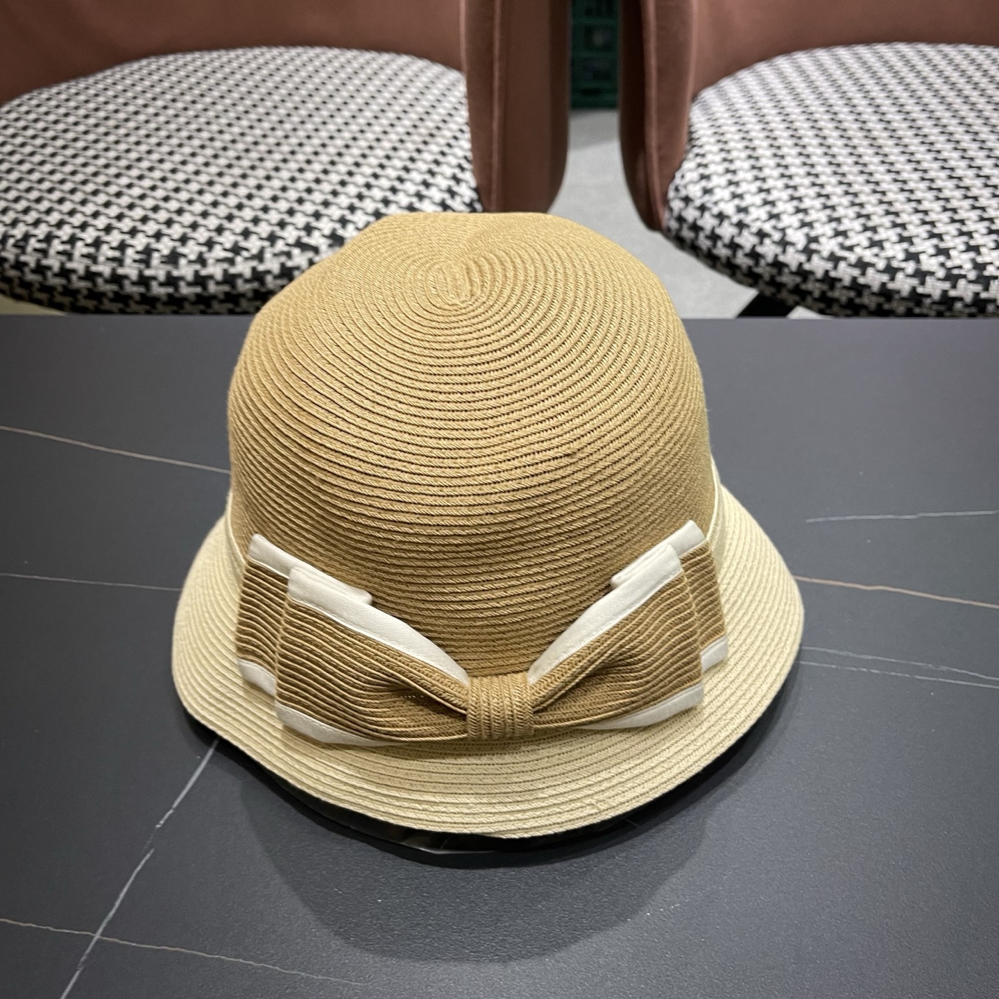 Dior迪奥 双层蝴蝶结装饰草帽女帽子夏遮阳帽防晒帽优雃出游度假防晒渔夫帽 