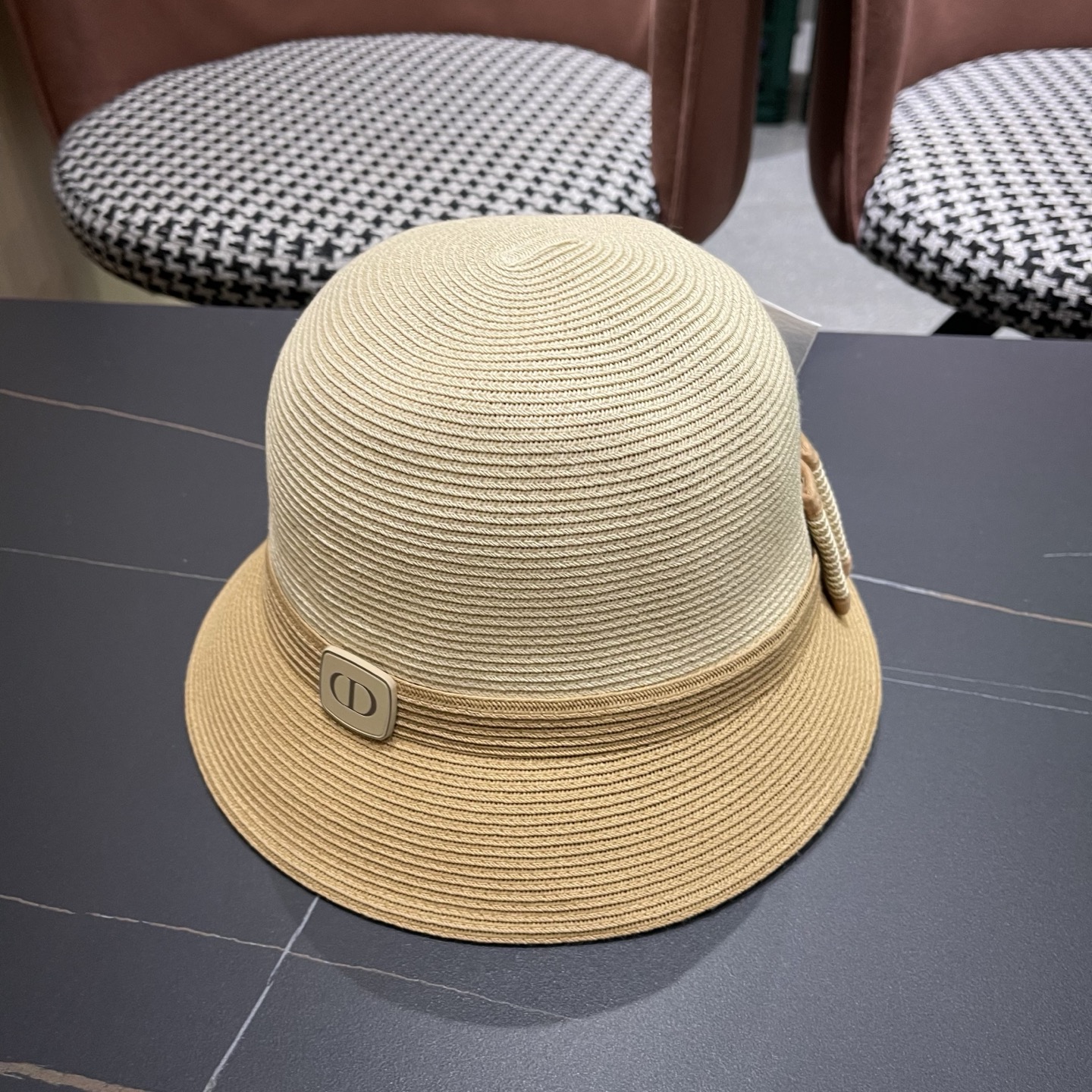 Dior迪奥 双层蝴蝶结装饰草帽女帽子夏遮阳帽防晒帽优雃出游度假防晒渔夫帽 