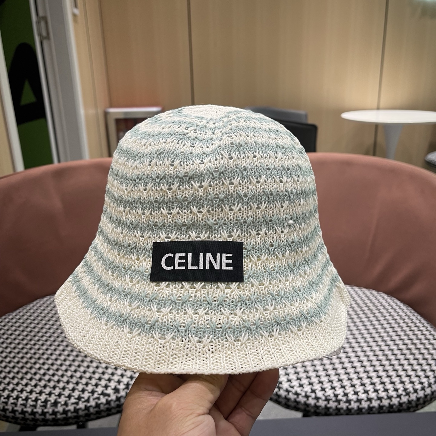 Celine 赛琳 韩版小清新条纹镂空渔夫帽子女春夏 薄款透气遮阳百搭盆帽显脸小